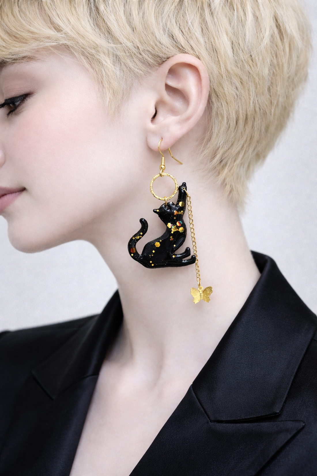 cercei asimetrici -pisici 01861 - bijuterii - cercei - cercei cu figurine - Artynos.ro
