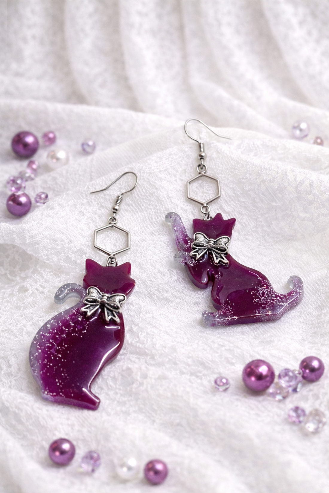 cercei asimetrici -pisici  01346  - bijuterii - cercei - cercei cu figurine - Artynos.ro