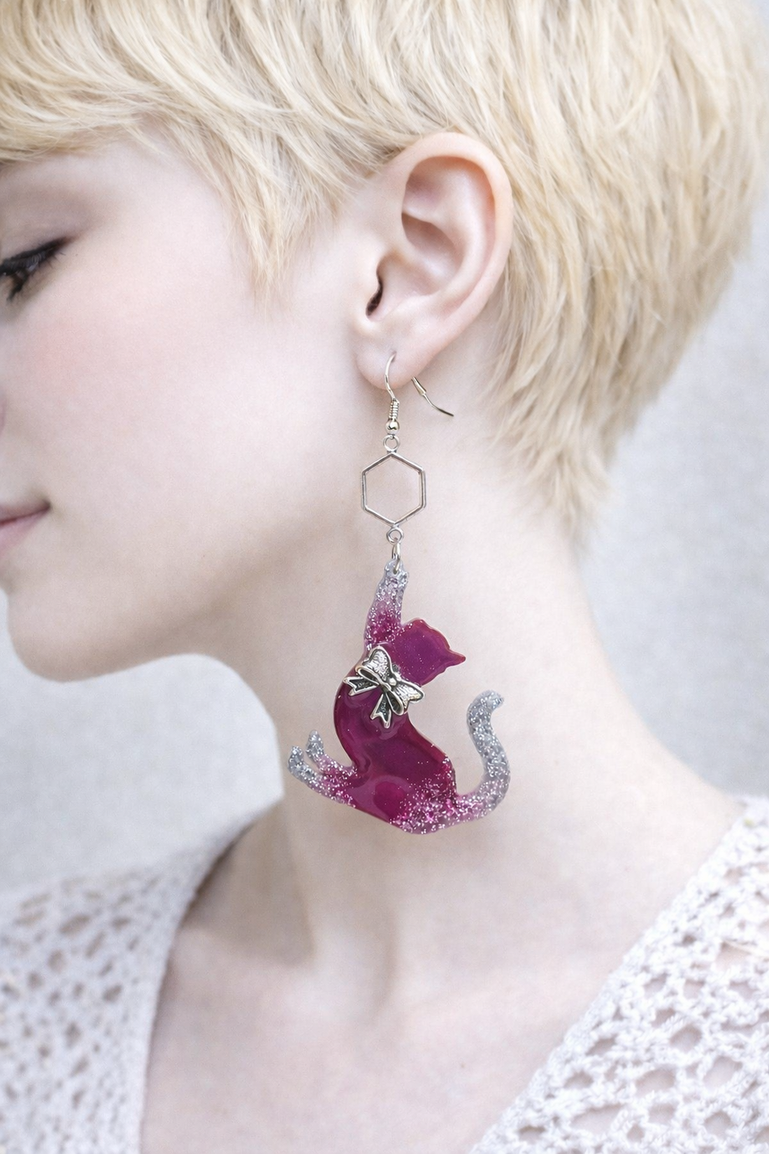 cercei asimetrici -pisici  01346  - bijuterii - cercei - cercei cu figurine - Artynos.ro