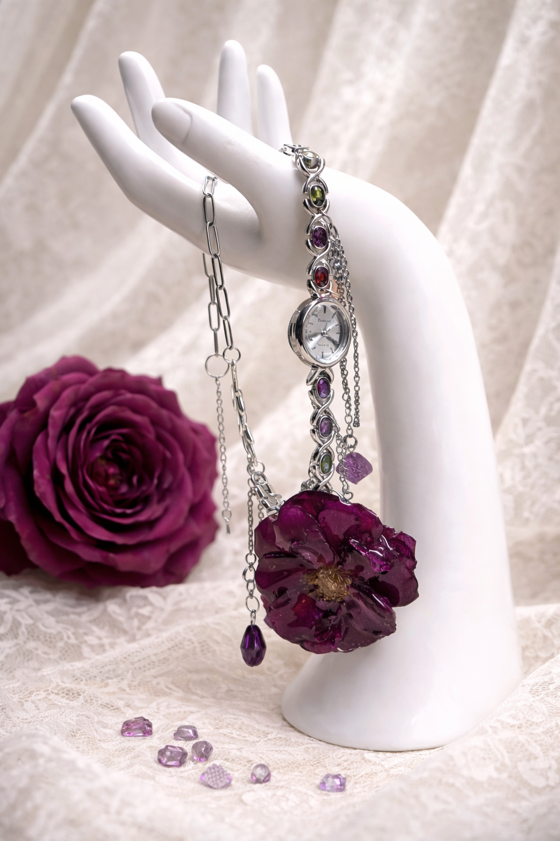 Colier cu Orhidee si ceas 01867 - bijuterii - coliere - coliere cu pandative - Artynos.ro