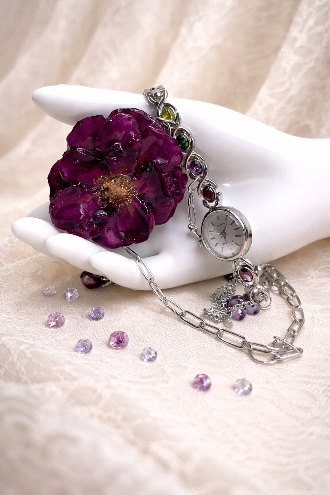 Colier cu Orhidee si ceas 01867 - bijuterii - coliere - coliere cu pandative - Artynos.ro