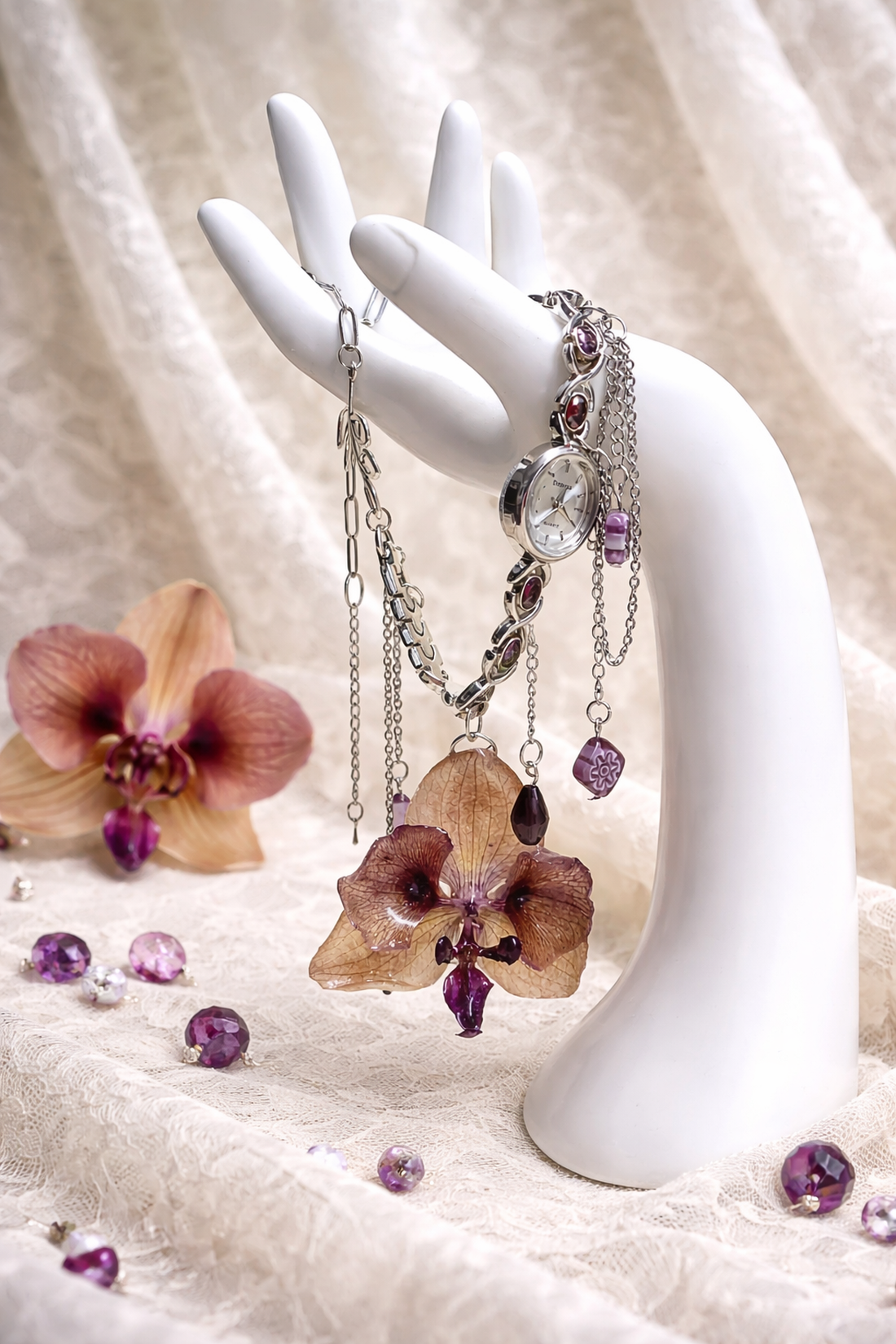 Colier cu Orhidee si ceas 01868 - bijuterii - coliere - coliere cu pandative - Artynos.ro