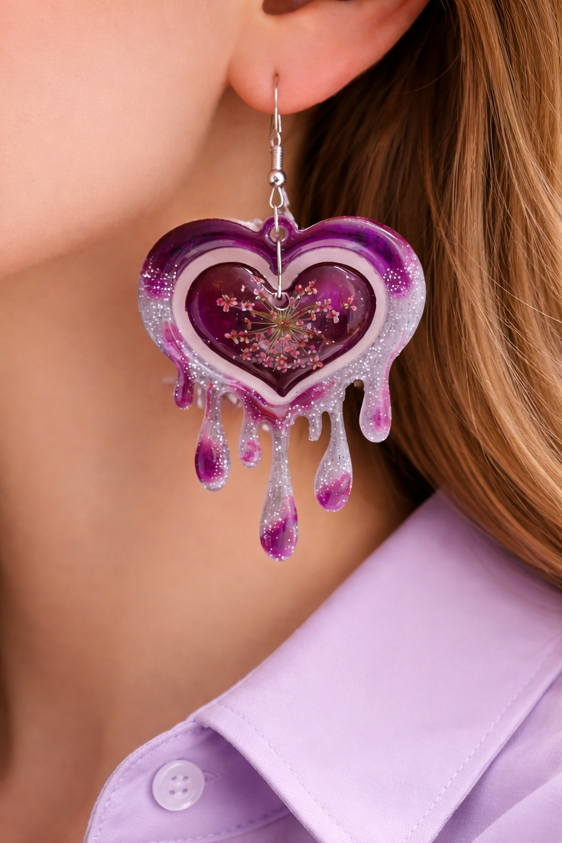 cercei din rasina si flori naturale 01871 - bijuterii - cercei - cercei din rășină - Artynos.ro