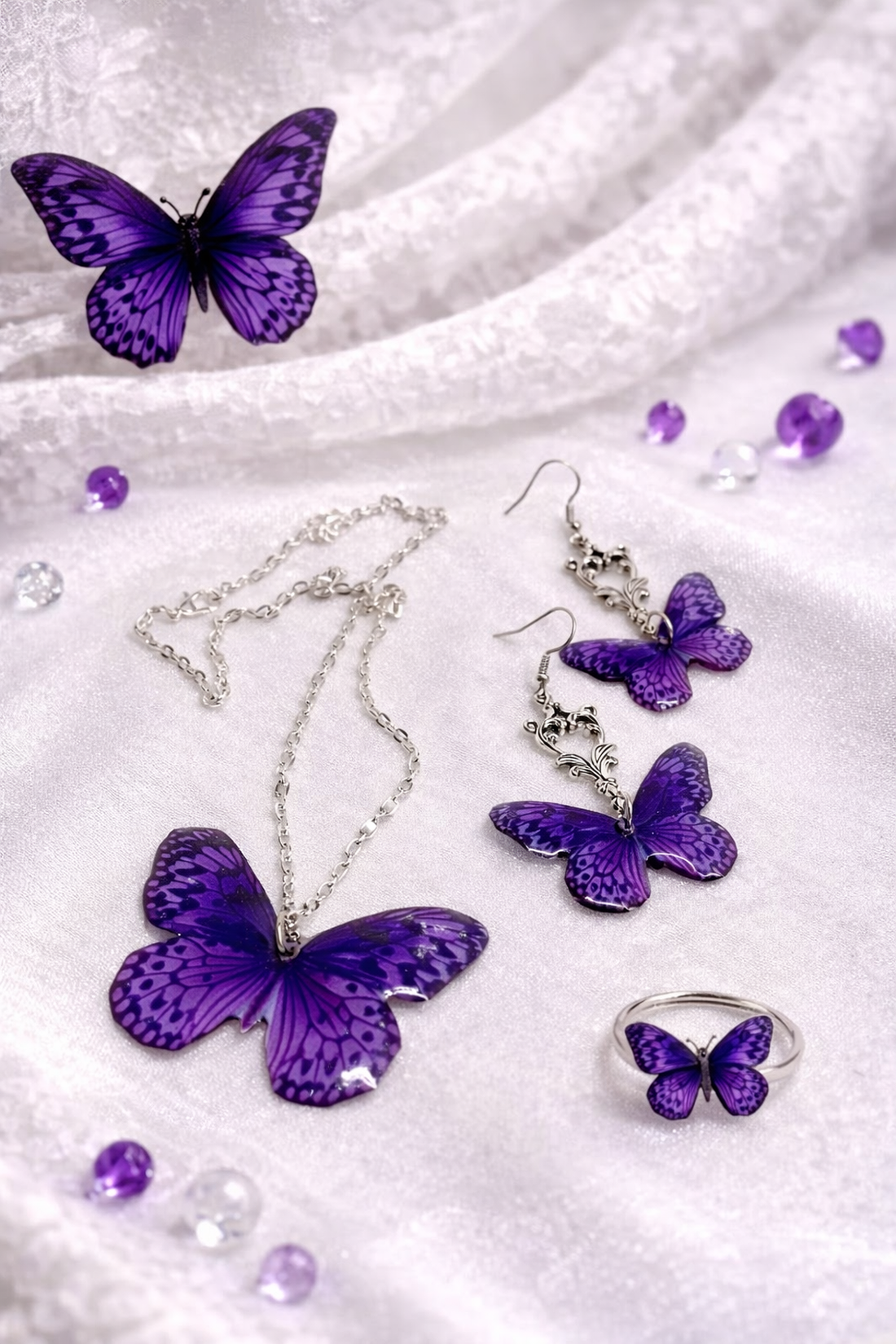 Set bijuterii cu fluturi 00356 - bijuterii - seturi de bijuterii - Artynos.ro