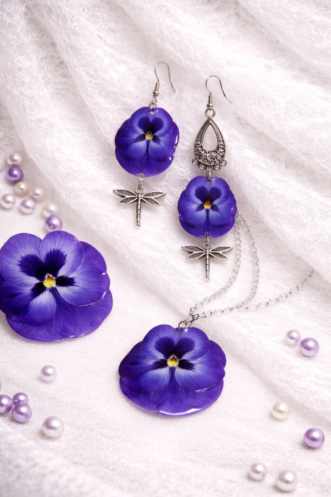 Set bijuterii � Panseluță în rășină 01873 - bijuterii - seturi de bijuterii - Artynos.ro