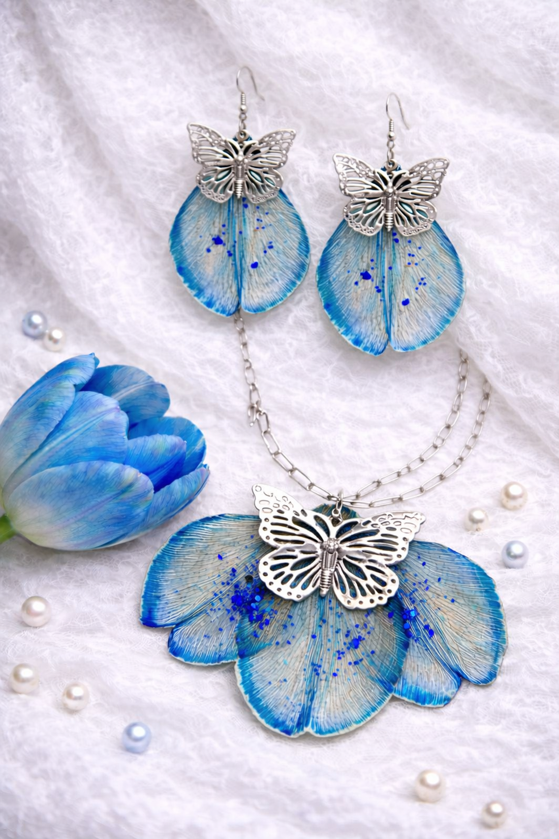 Cercei handmade din lalele naturale 01847 - bijuterii - seturi de bijuterii - Artynos.ro