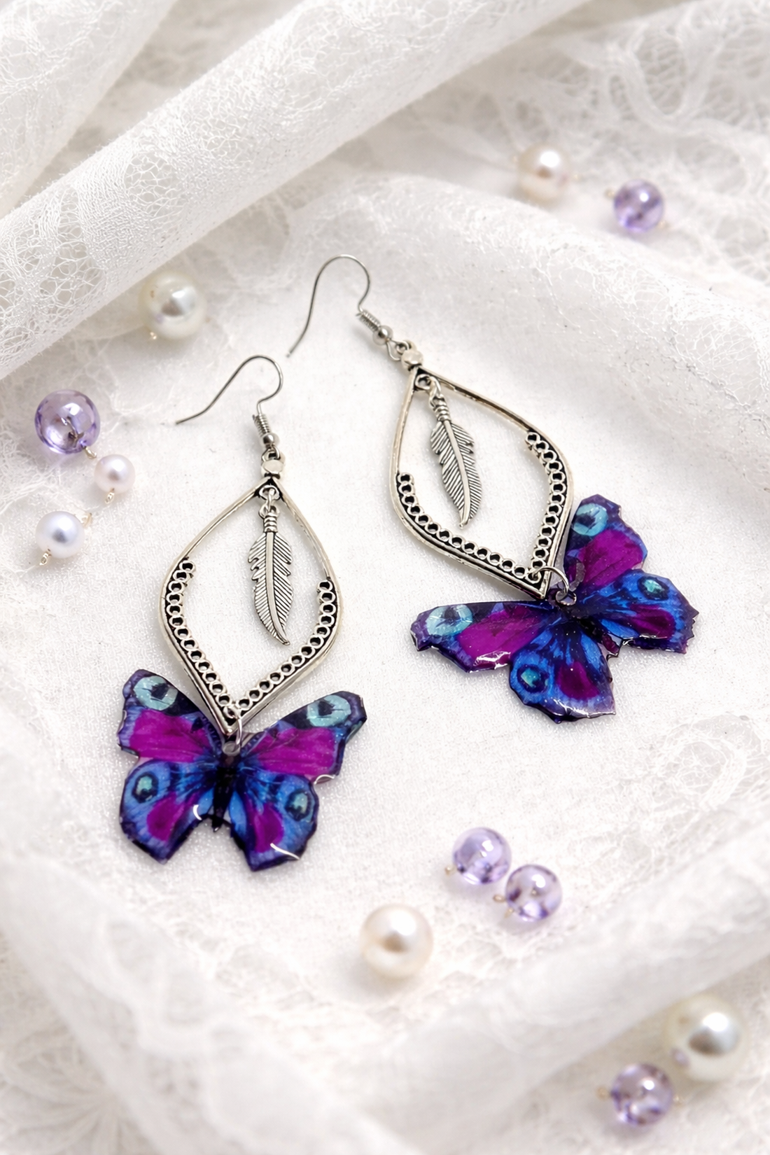  cercei fluturi in rasina 01848  - bijuterii - cercei - cercei din rășină - Artynos.ro