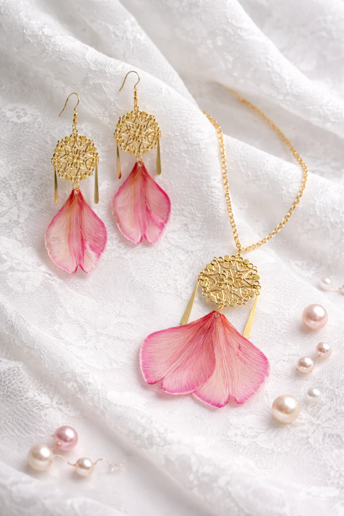 Cercei handmade din lalele naturale 01849 - bijuterii - seturi de bijuterii - Artynos.ro