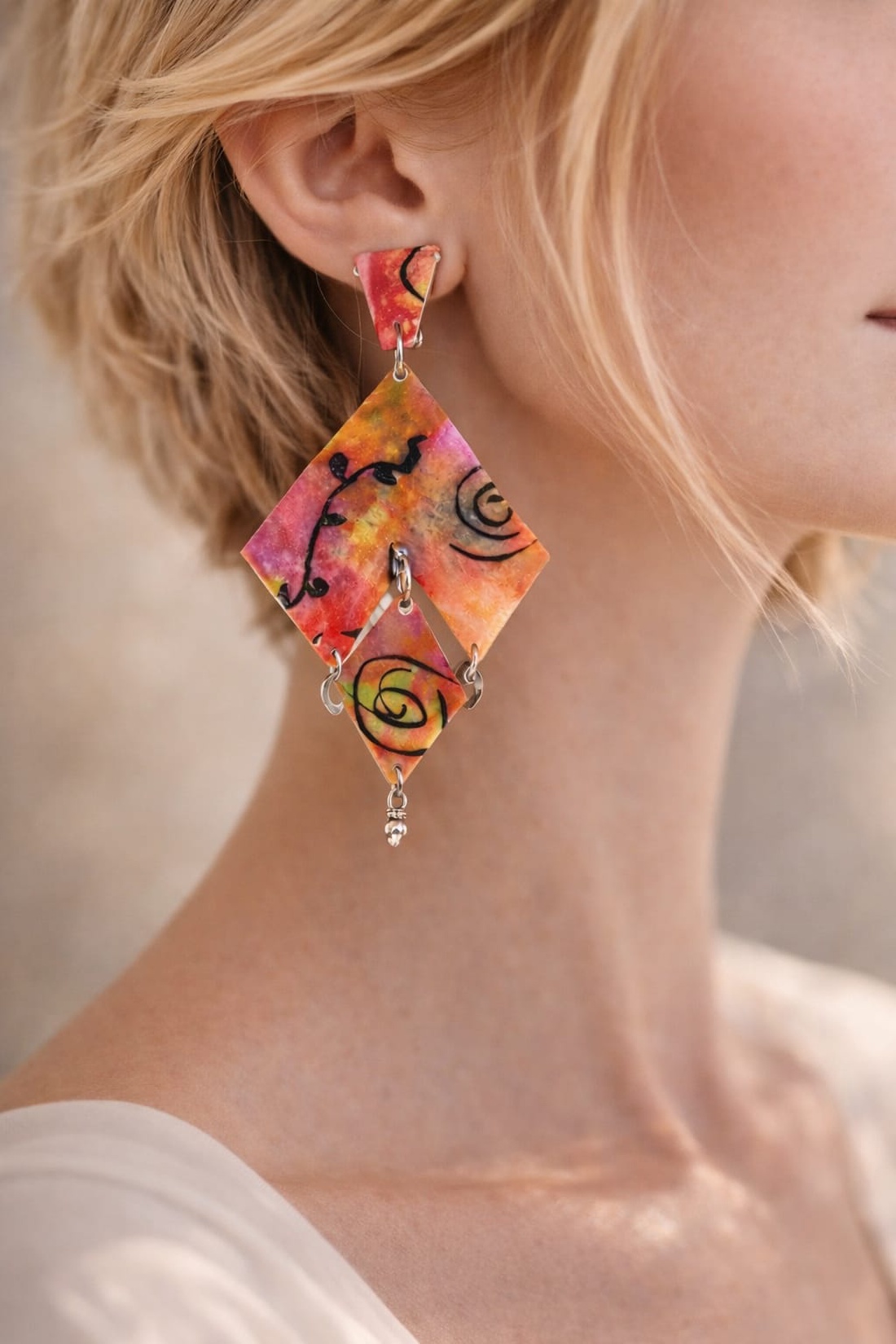 Cercei pictati manual 01853 - bijuterii - cercei - cercei din rășină - Artynos.ro