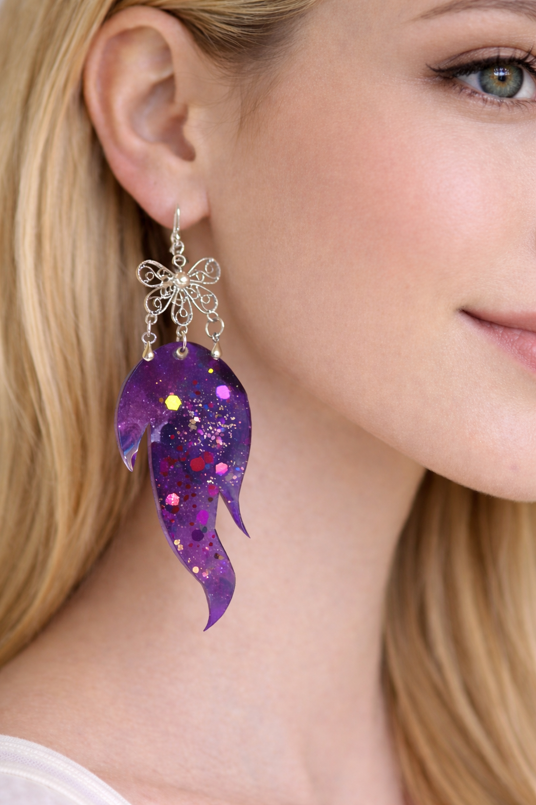 Cercei pictati manual 01360 - bijuterii - cercei - cercei din rășină - Artynos.ro