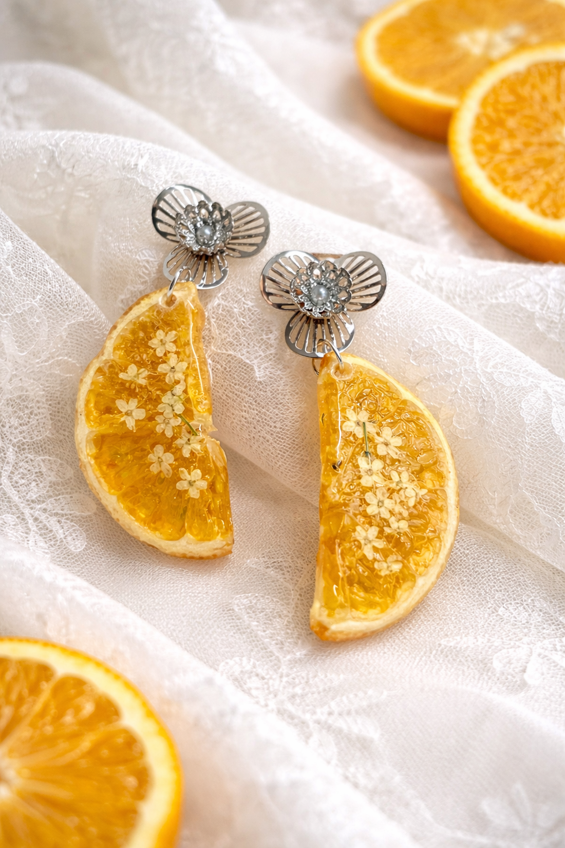Cercei cu felii de portocale 01864  - bijuterii - cercei - cercei din rășină - Artynos.ro