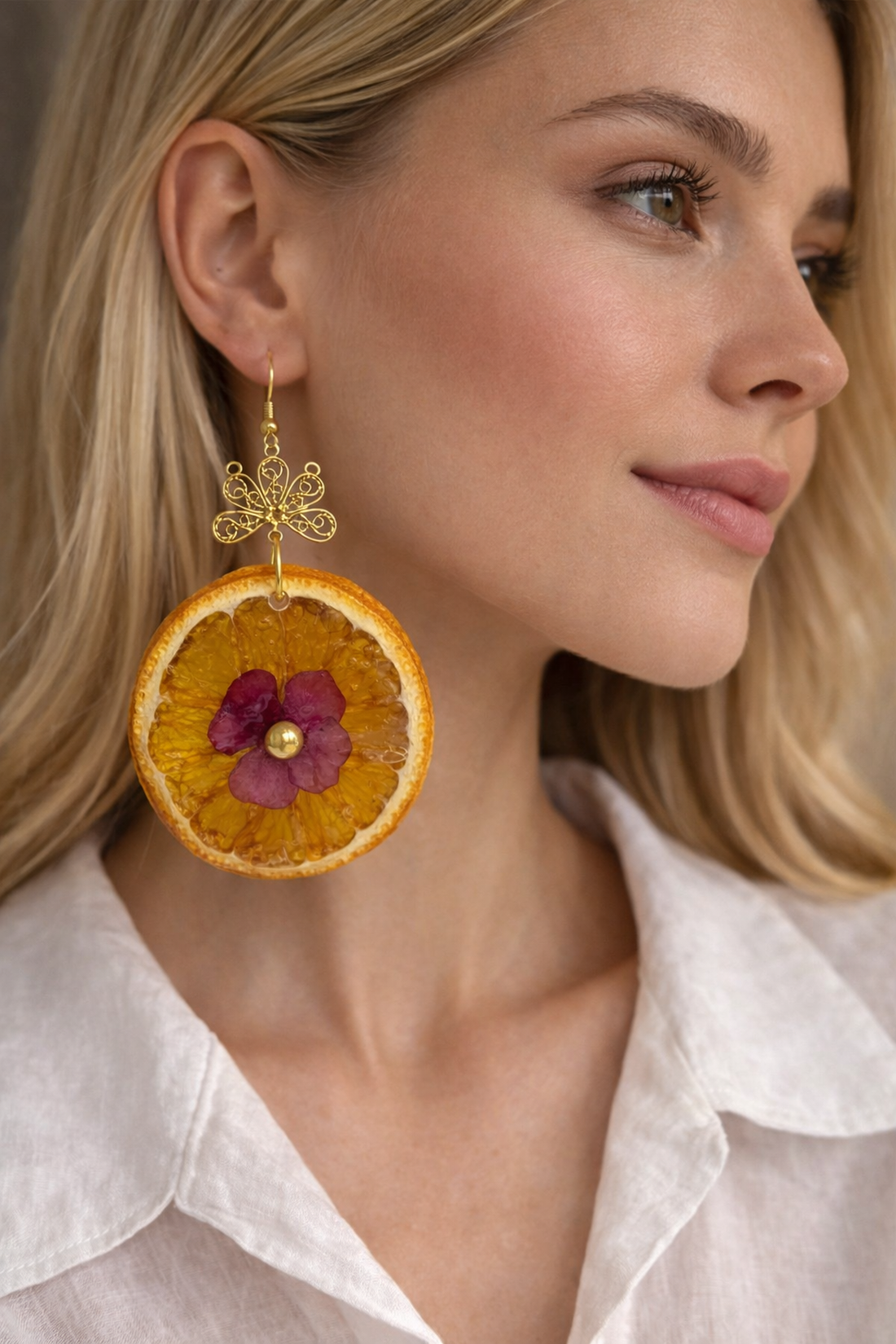 Cercei cu felii de portocale 01865 - bijuterii - cercei - cercei din rășină - Artynos.ro