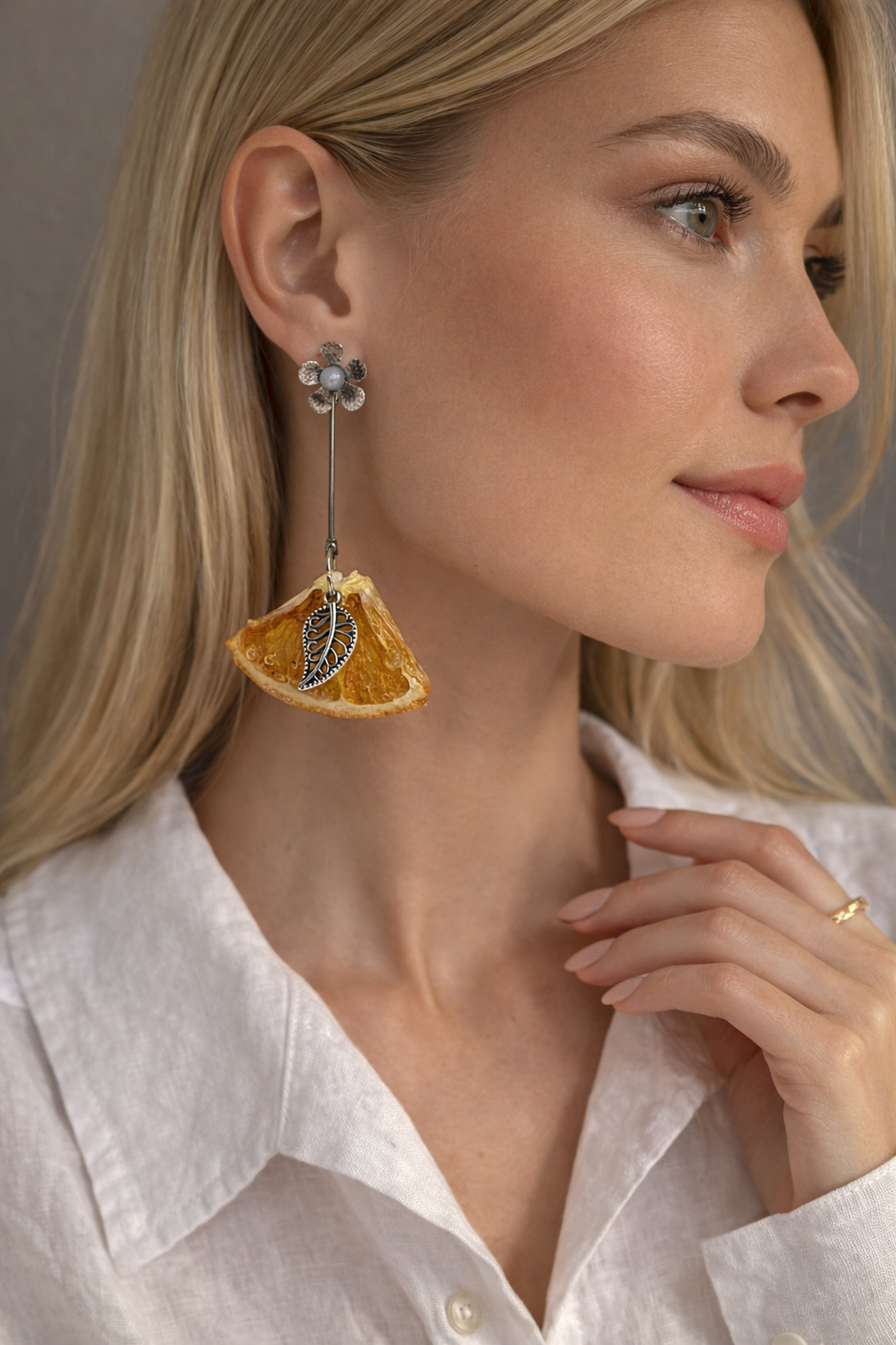 cercei cu felii de Portocale 00996 - bijuterii - cercei - cercei din rășină - Artynos.ro