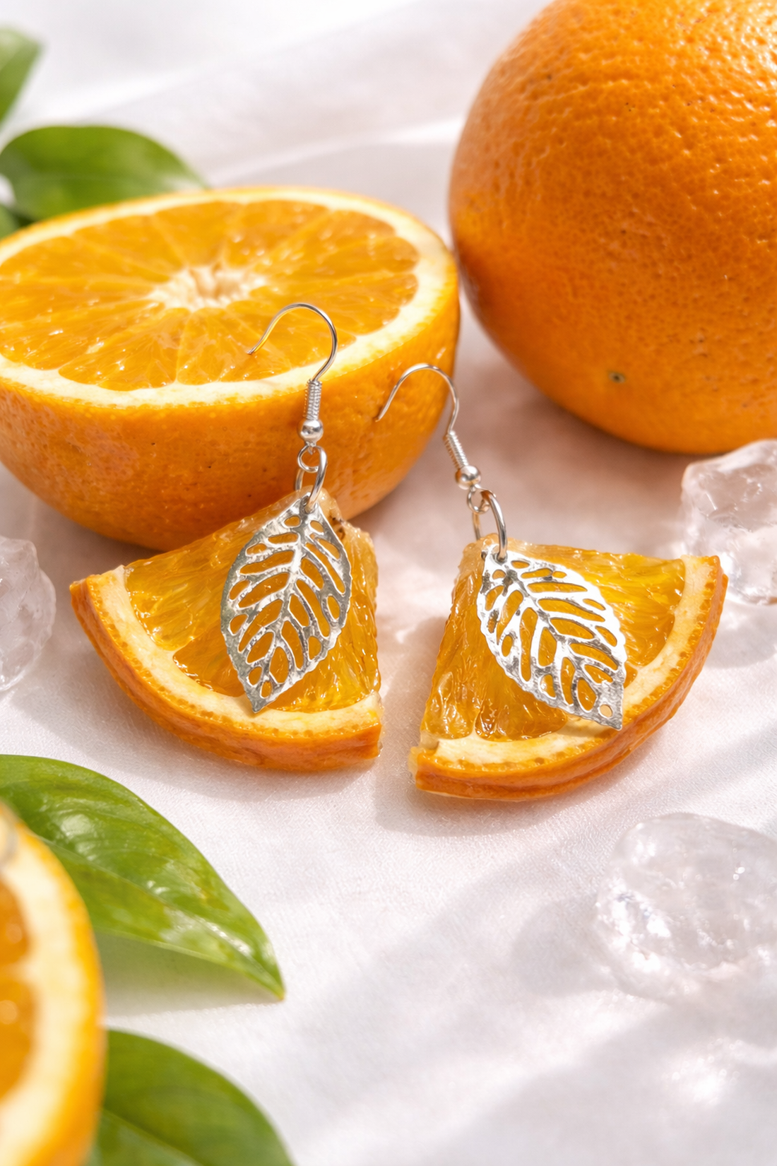 cercei cu felii de portocale 01362 - bijuterii - cercei - cercei din rășină - Artynos.ro