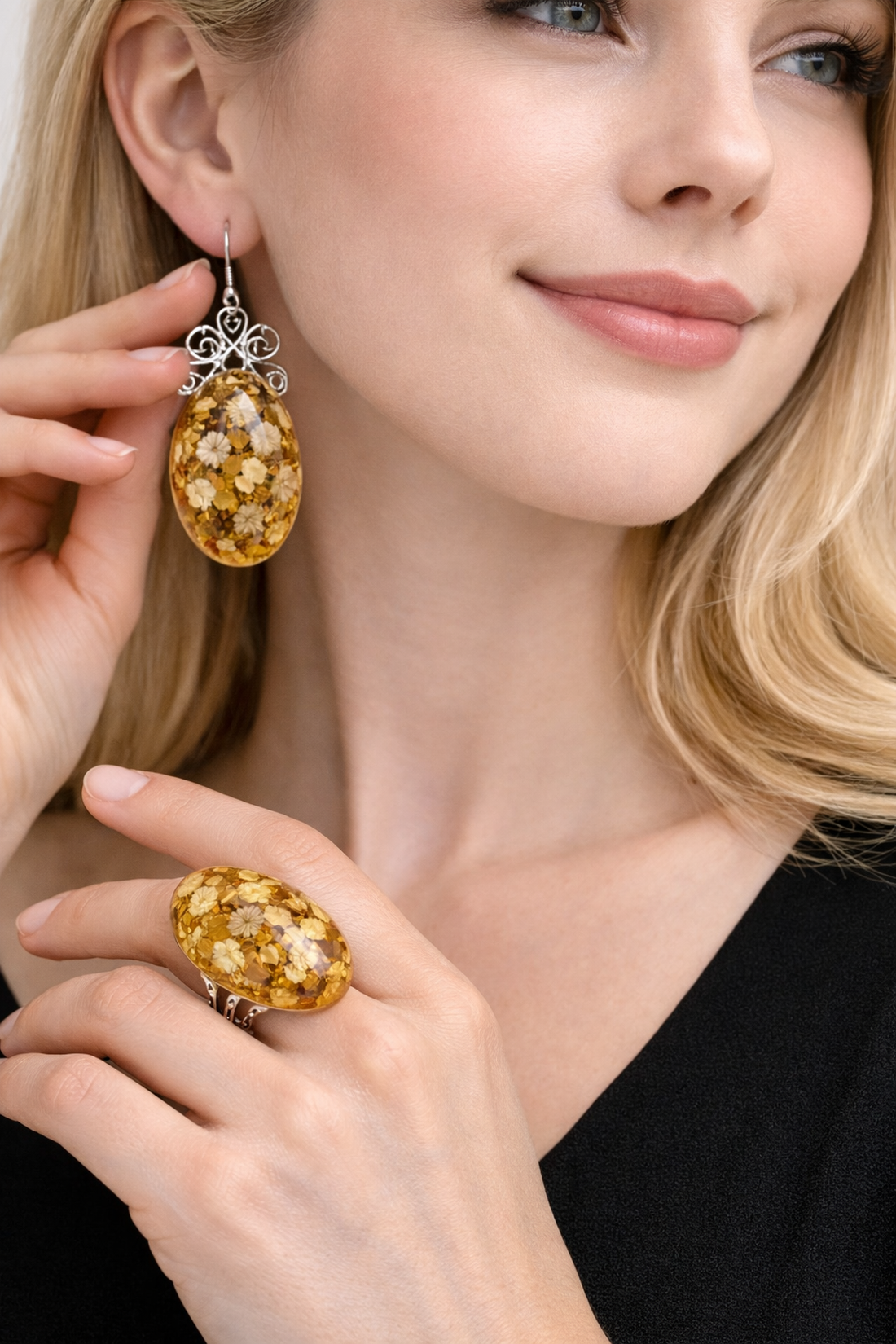 cercei cu flori naturale 01876 - bijuterii - seturi de bijuterii - Artynos.ro