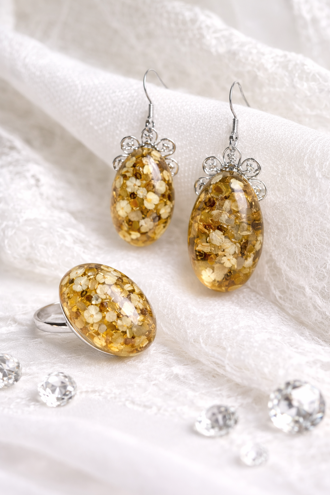 cercei cu flori naturale 01876 - bijuterii - seturi de bijuterii - Artynos.ro