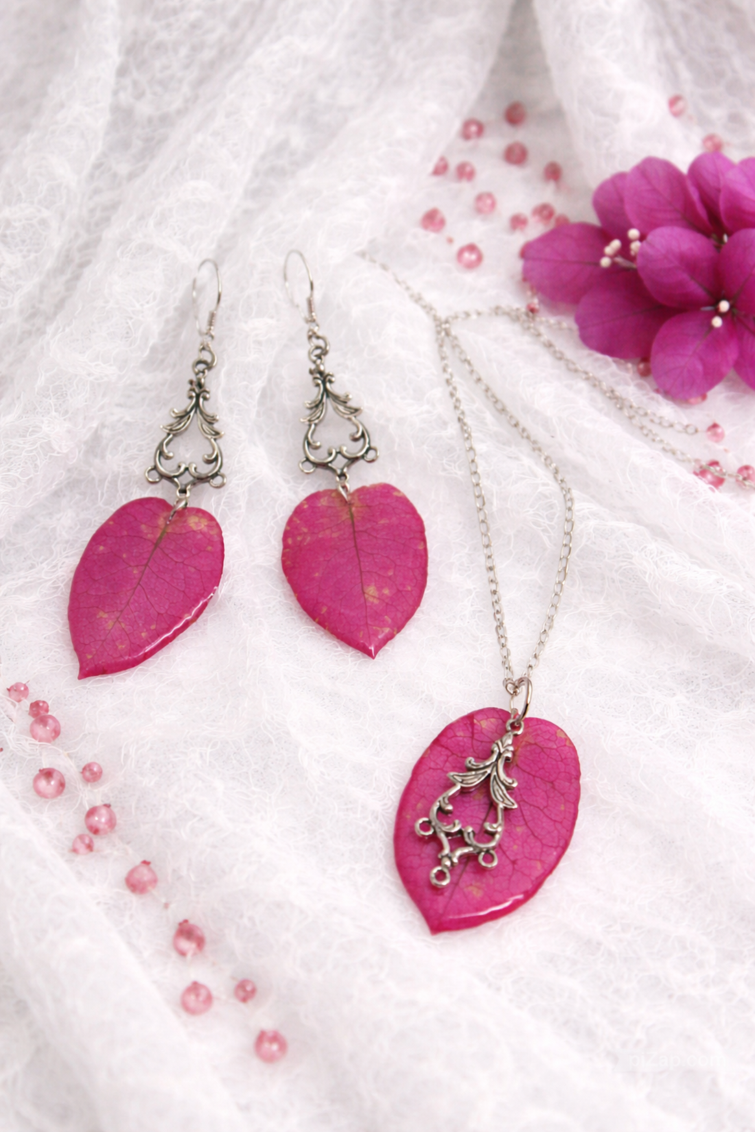 set bijuterii cu Bougainvillea 01878 - bijuterii - seturi de bijuterii - Artynos.ro