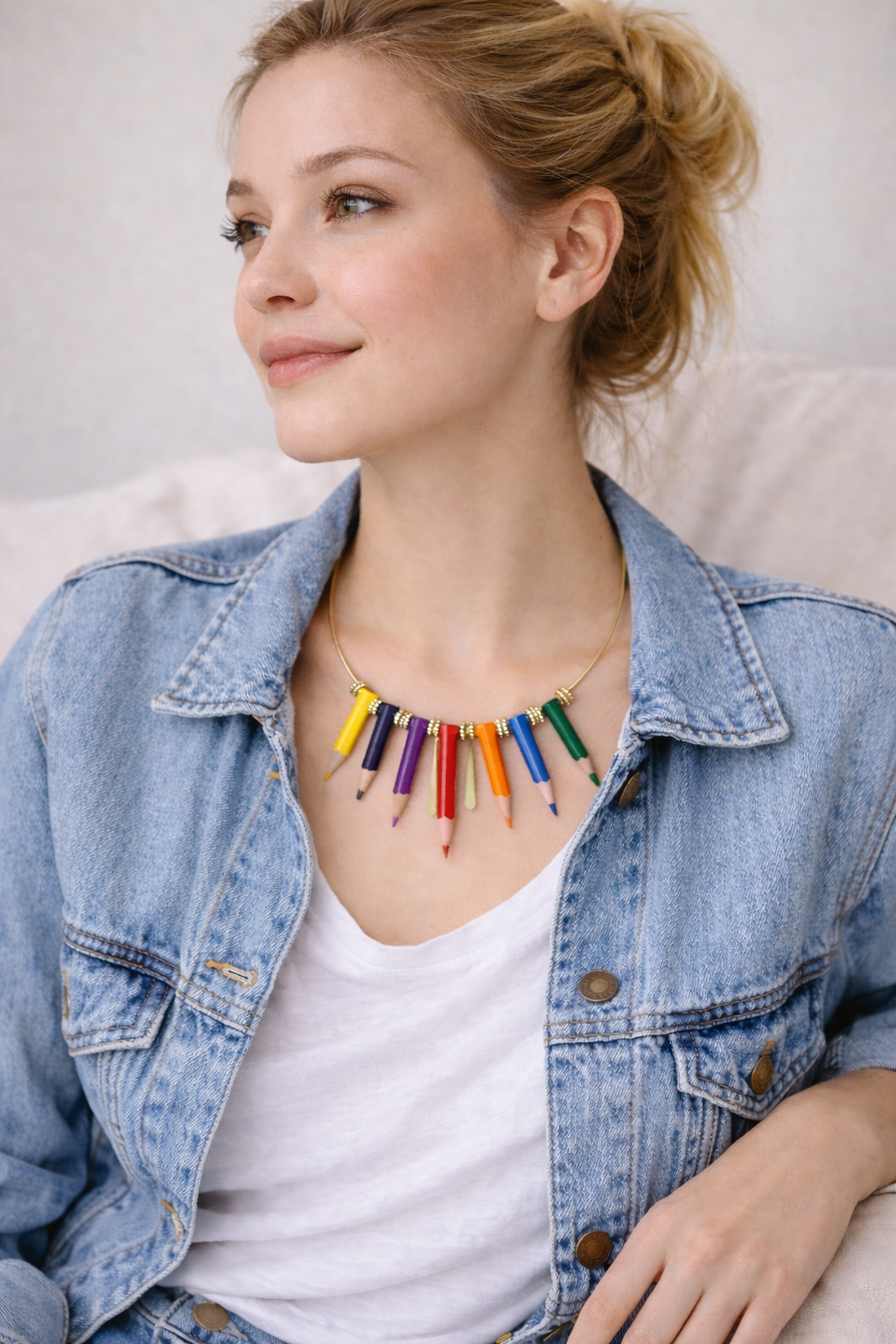 Colier creioane colorate 00525 - bijuterii - coliere - chockere - Artynos.ro