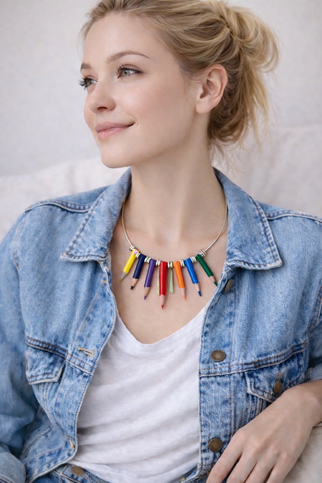 Colier creioane colorate 01296 - bijuterii - coliere - chockere - Artynos.ro