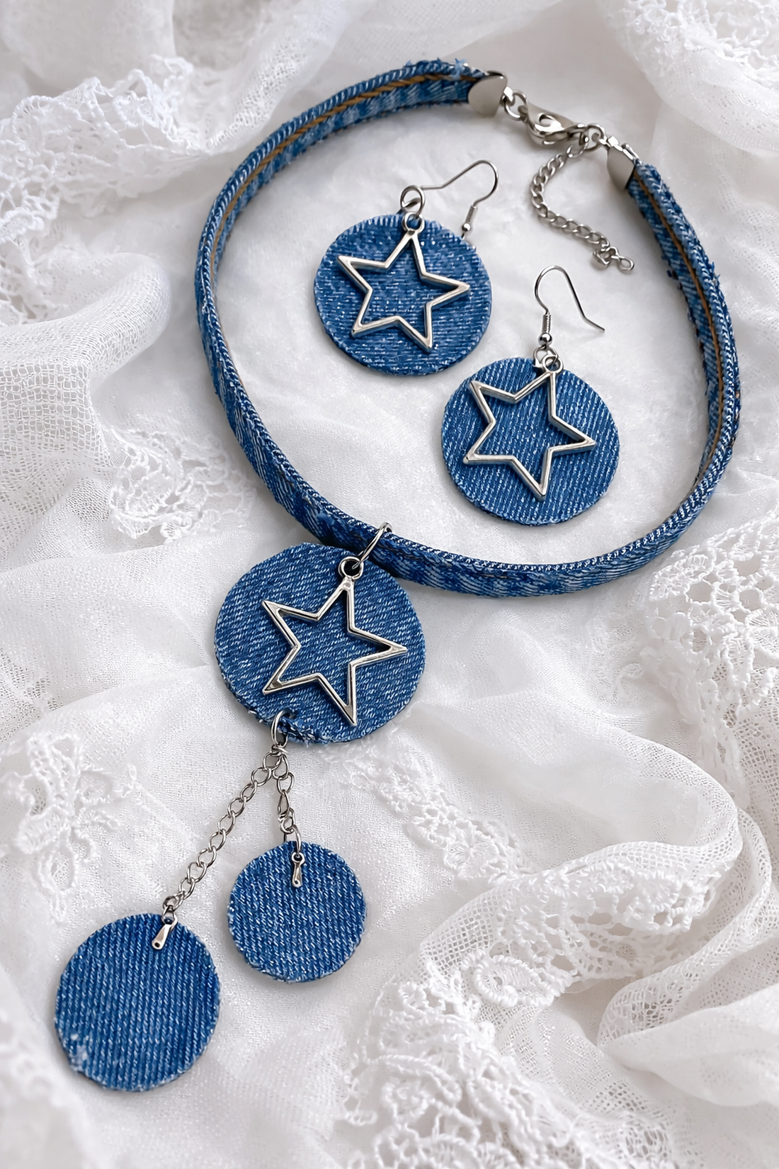 Set bijuterii handmade material de blugi (denim) din colectia Denim Soul 01895 - bijuterii - seturi de bijuterii - Artynos.ro