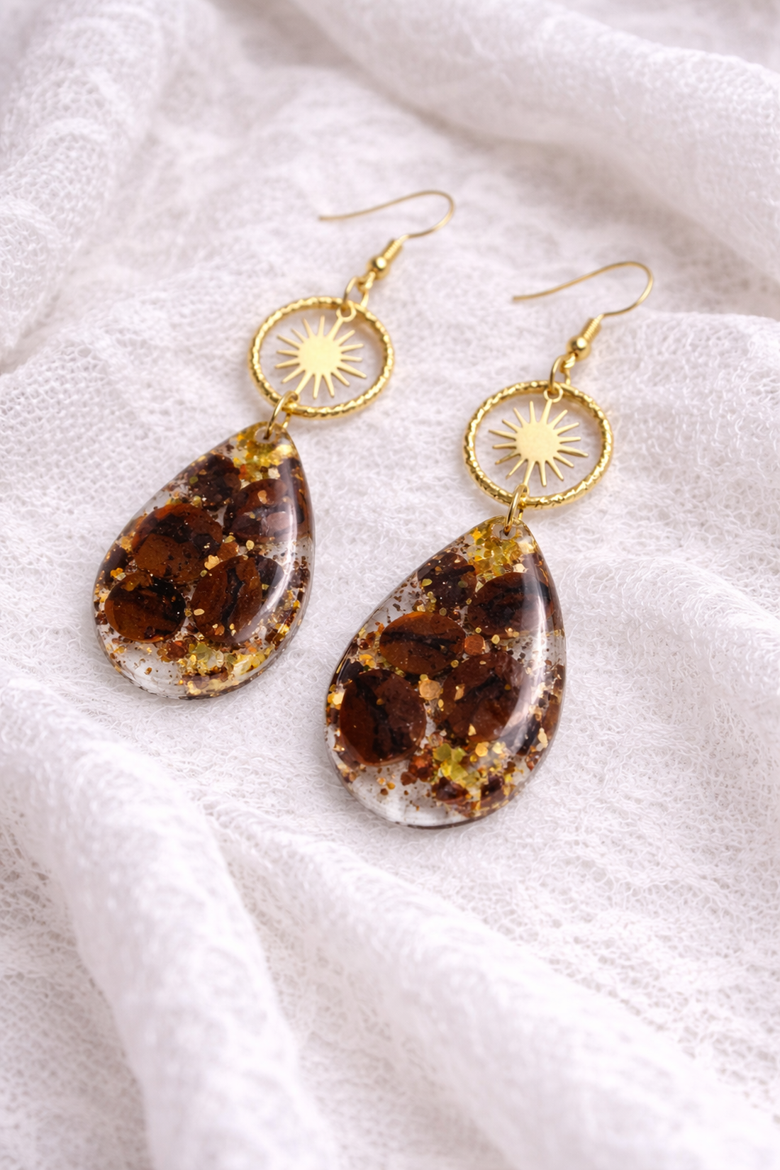 Cercei lucrati manual din rasina si boabe reale de cafea , cadou pentru femei cadou pentru iubită, soție ,fiica,mama, pr - bijuterii - cercei - cercei din rășină - Artynos.ro