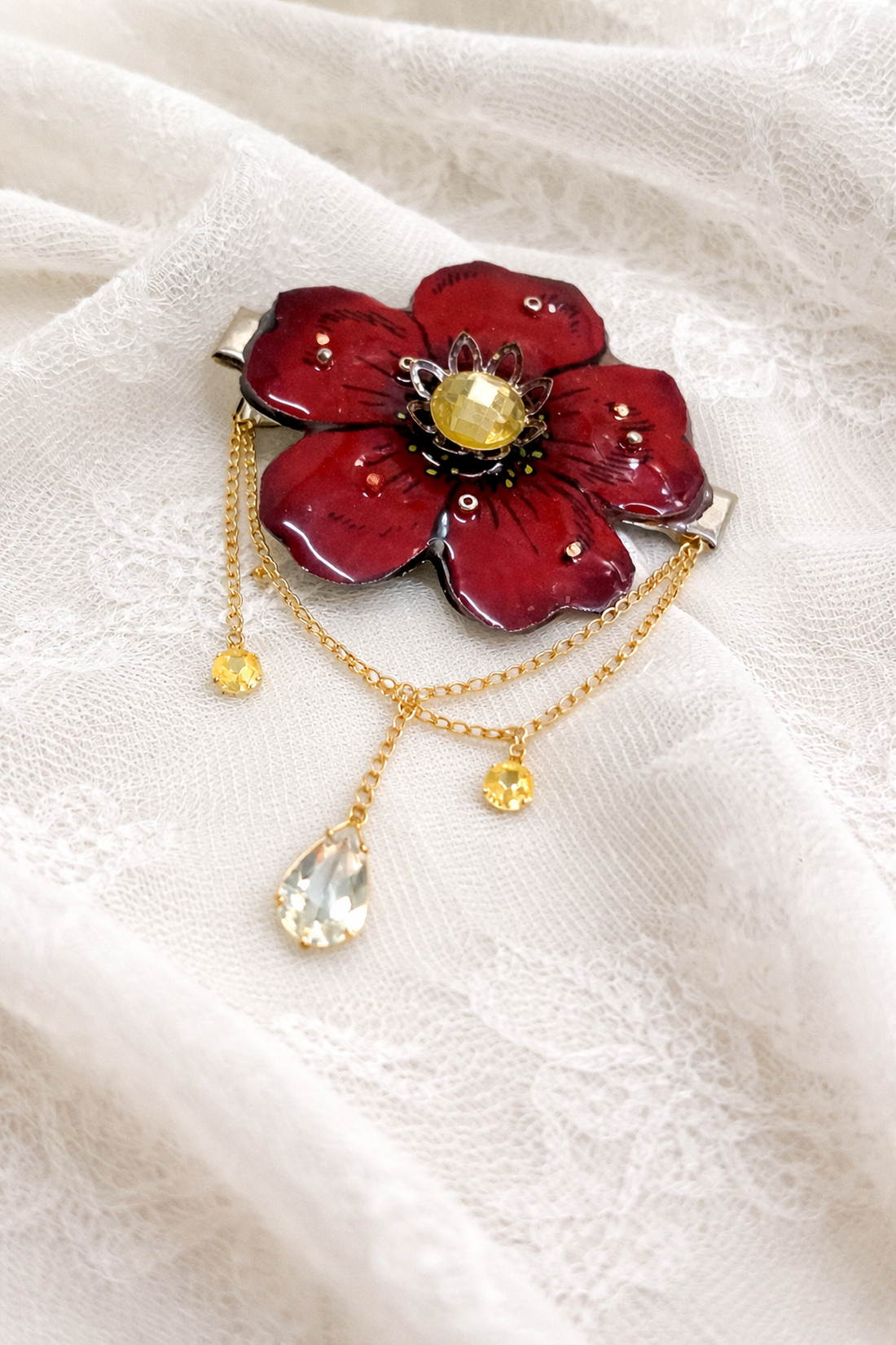 Broșă - Clemă de păr lucrata manual, motiv Maci cu rășină -cadou pentru iubia,mama,fiica,logodnica,prietena 01920 - bijuterii - broșe - Artynos.ro