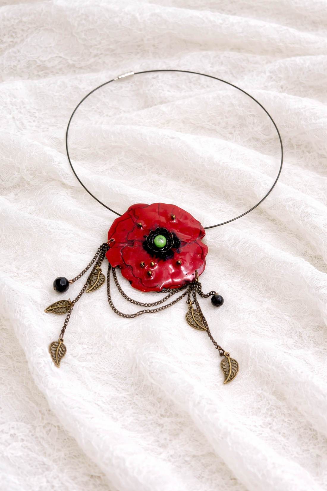 Pandantiv-Broșă lucrat manual, Maci cu rășină, cadou pentru iubia,mama,fiica,logodnica,prietena 01925 - bijuterii - coliere - coliere cu pandative - Artynos.ro