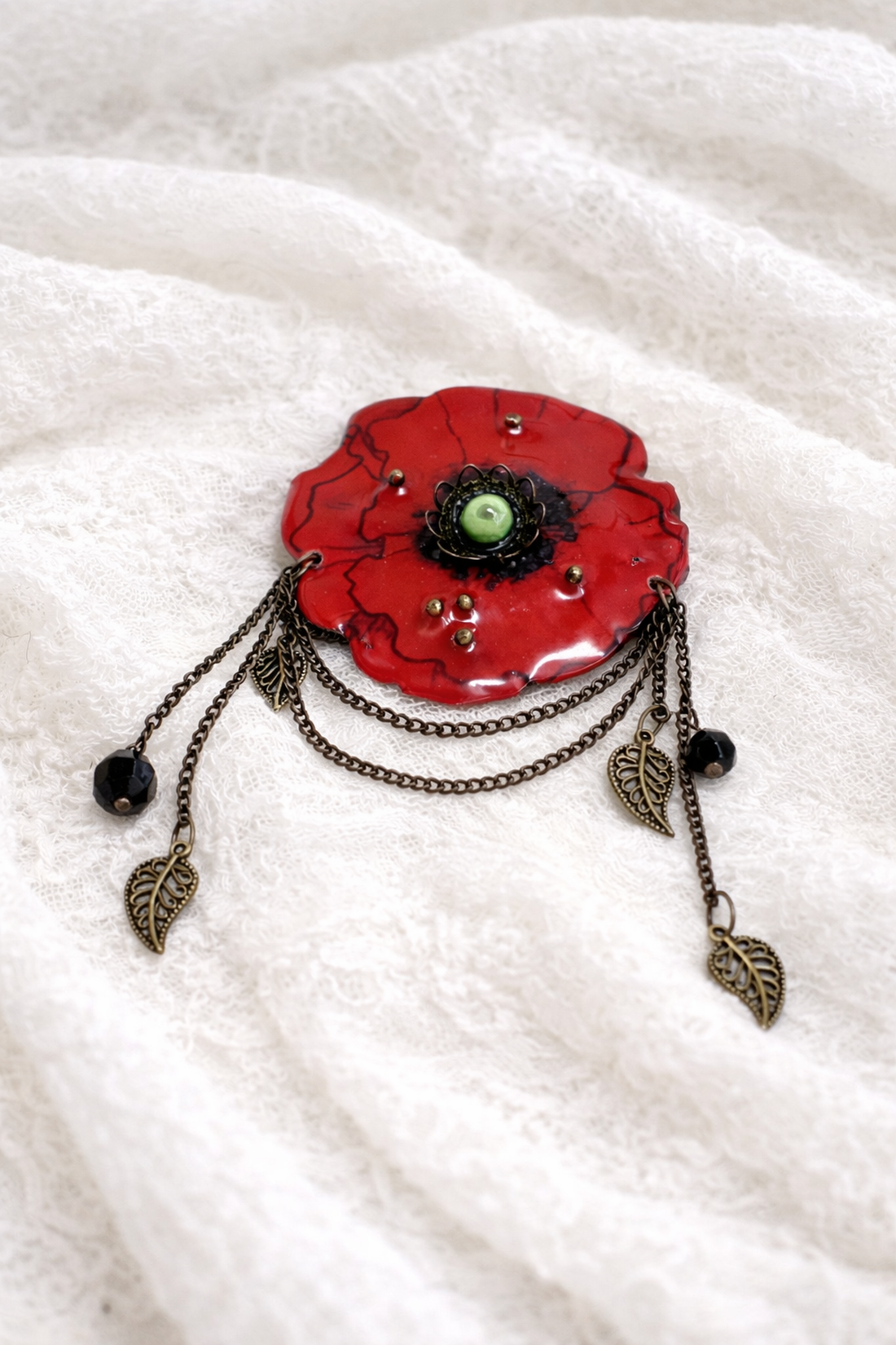 Pandantiv-Broșă lucrat manual, Maci cu rășină, cadou pentru iubia,mama,fiica,logodnica,prietena 01925 - bijuterii - coliere - coliere cu pandative - Artynos.ro