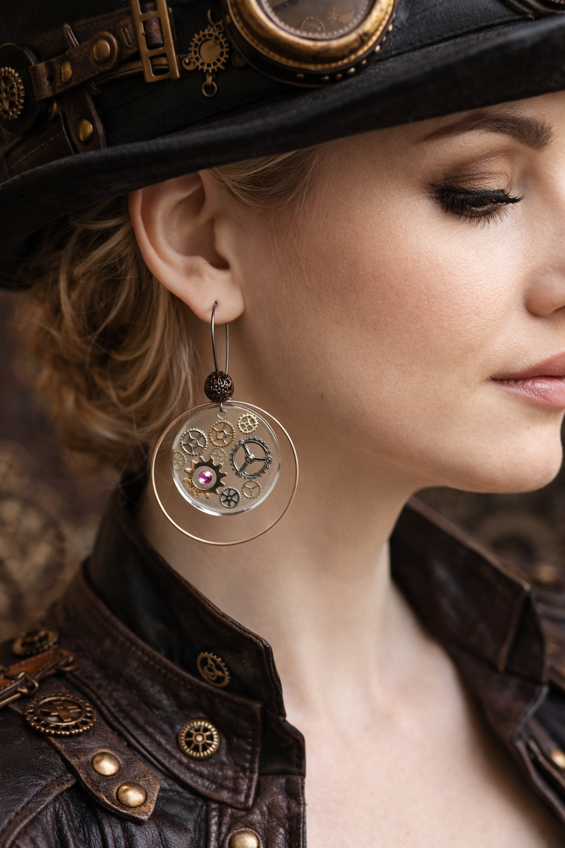 cercei steampunk handmade din rășină cu mecanisme de ceas 01932 - bijuterii - cercei - cercei din rășină - Artynos.ro