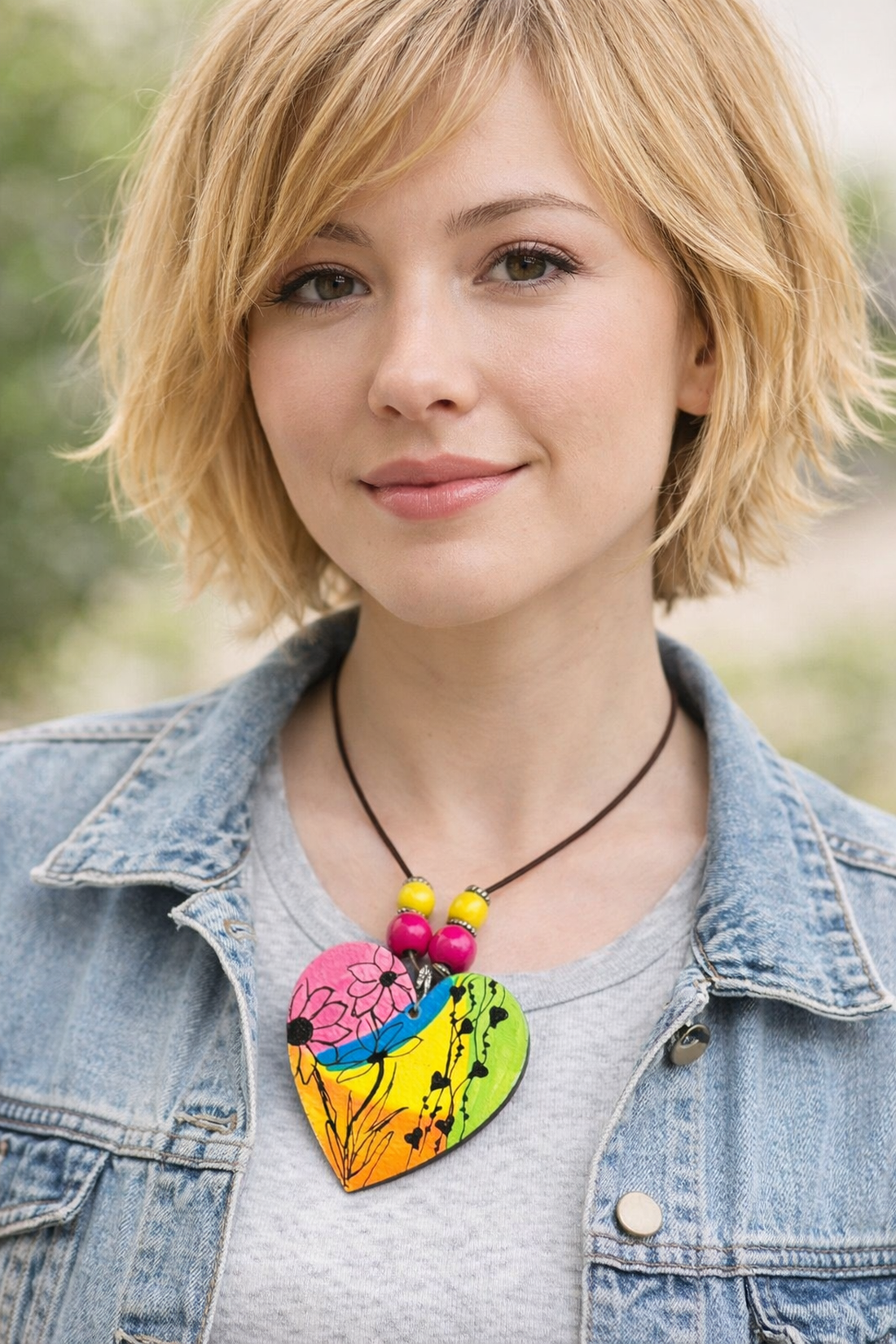 Colier cu pandantiv pictat manual,cadou pentru  iubita,mama,fiica ,prietena,educatoare 01941 - bijuterii - coliere - coliere cu pandative - Artynos.ro