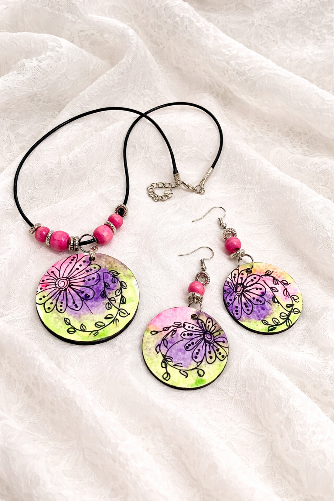 Set bijuterii pictat manual,cadou pentru iubita,mama,fiica ,prietena,educatoare 01945 - bijuterii - seturi de bijuterii - Artynos.ro