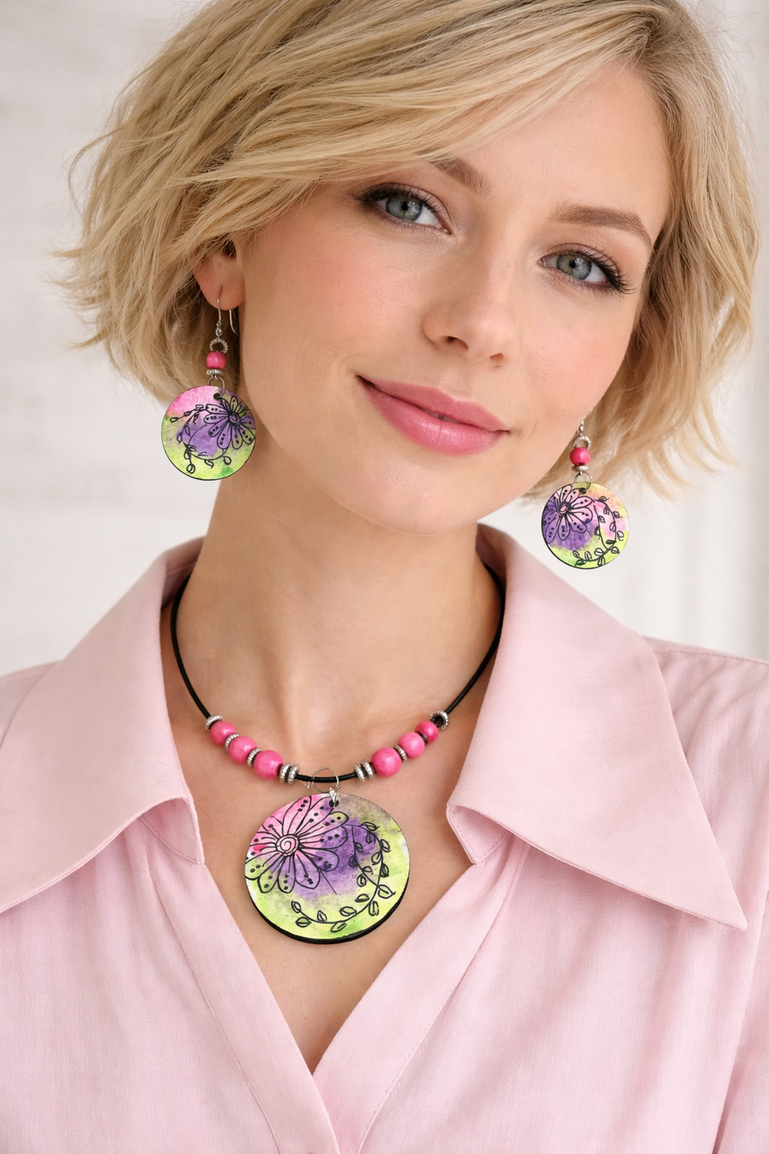 Set bijuterii pictat manual,cadou pentru iubita,mama,fiica ,prietena,educatoare 01945 - bijuterii - seturi de bijuterii - Artynos.ro