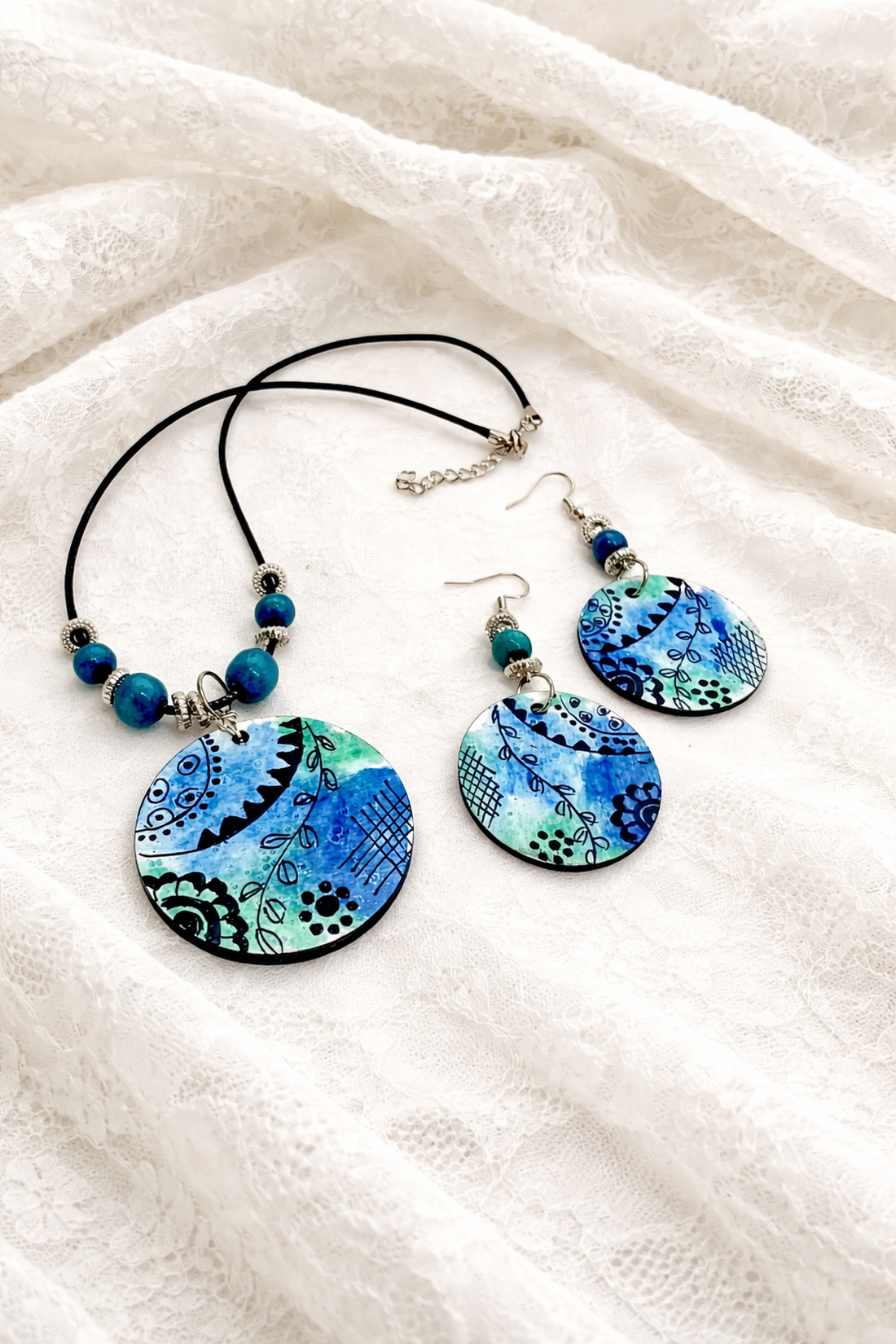 Set bijuterii pictat manual,cadou pentru iubita,mama,fiica ,prietena,educatoare 01945 - bijuterii - seturi de bijuterii - Artynos.ro