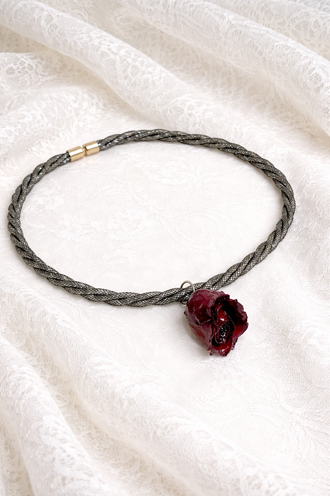 Colier tubular cu pandantiv - trandafir natural 01962 - bijuterii - coliere - coliere cu pandative - Artynos.ro