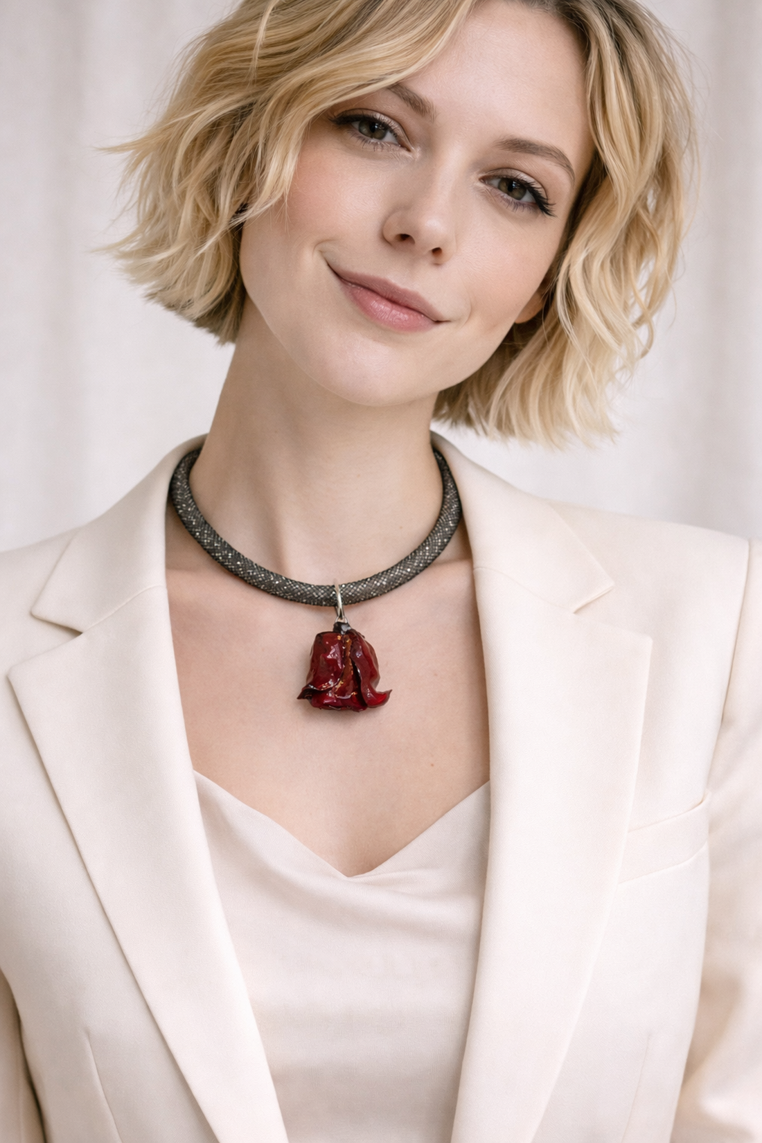 Colier tubular cu pandantiv - trandafir natural 01962 - bijuterii - coliere - coliere cu pandative - Artynos.ro