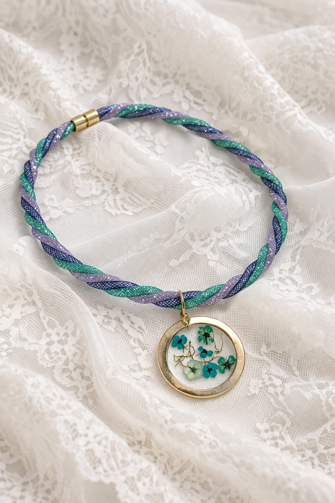 Colier tubular cu pandantiv - trandafir natural 01963 - bijuterii - coliere - coliere cu pandative - Artynos.ro