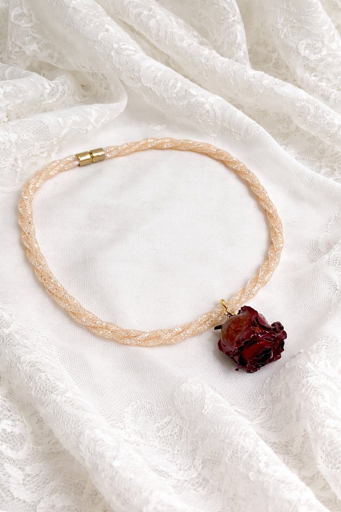 Colier tubular cu pandantiv - trandafir natural 01965 - bijuterii - coliere - pandative - Artynos.ro