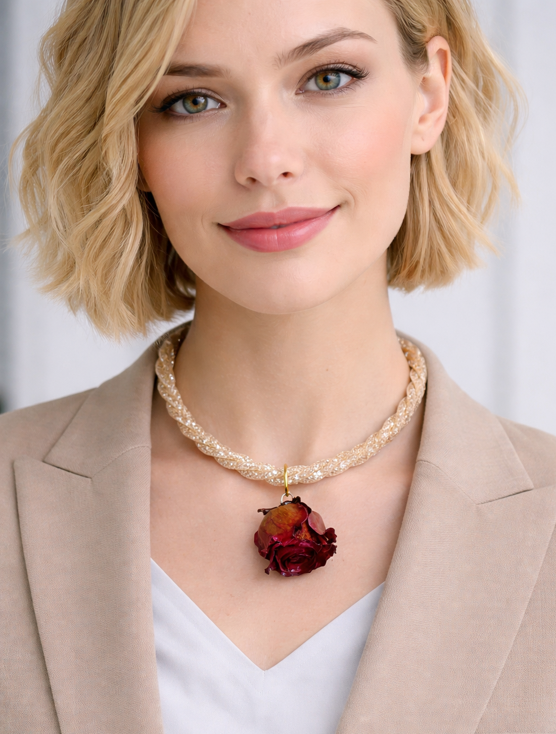 Colier tubular cu pandantiv - trandafir natural 01965 - bijuterii - coliere - pandative - Artynos.ro