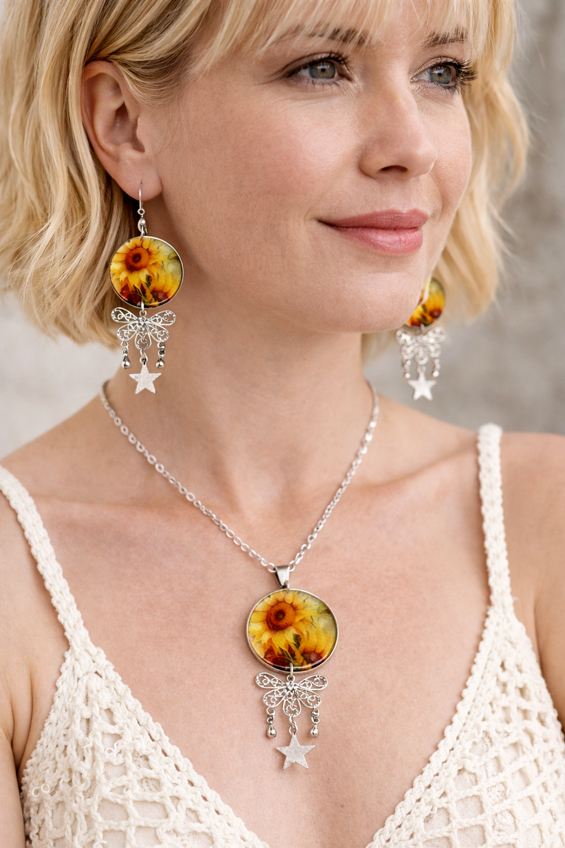 Set handmade floarea-soarelui 01984 - bijuterii - seturi de bijuterii - Artynos.ro