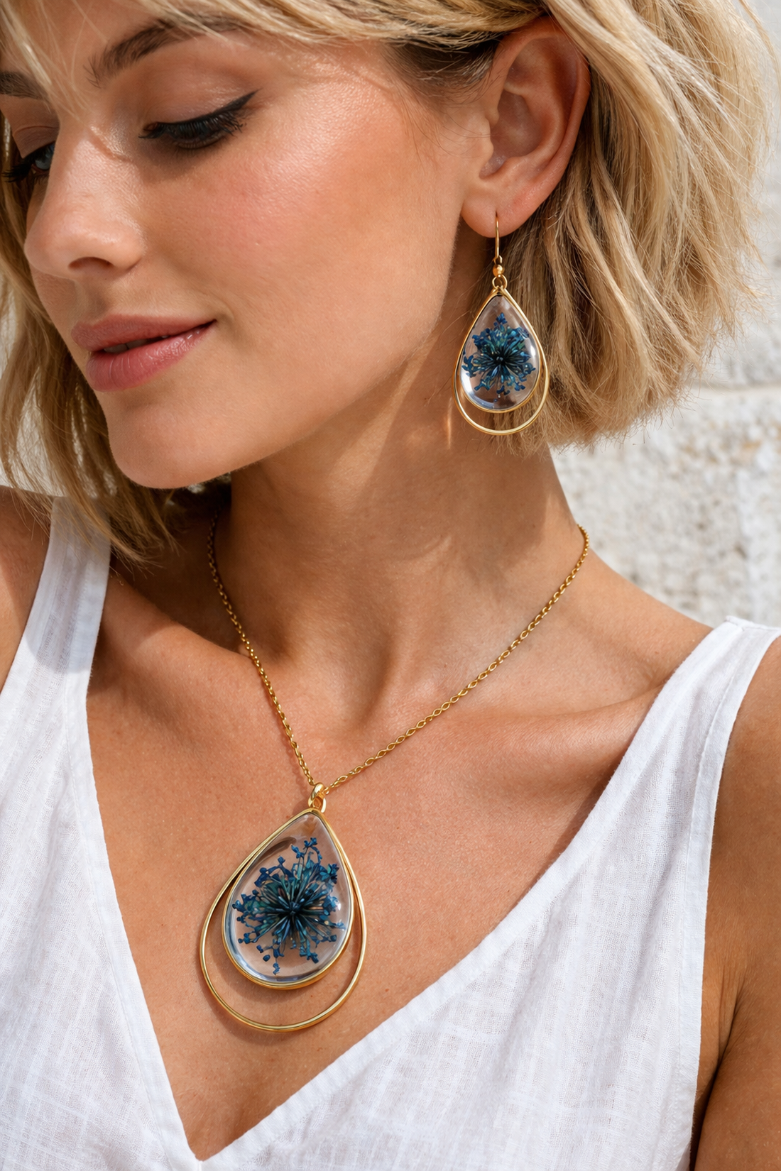 Set bijuterii din rasina si flori naturale 01989 - bijuterii - seturi de bijuterii - Artynos.ro