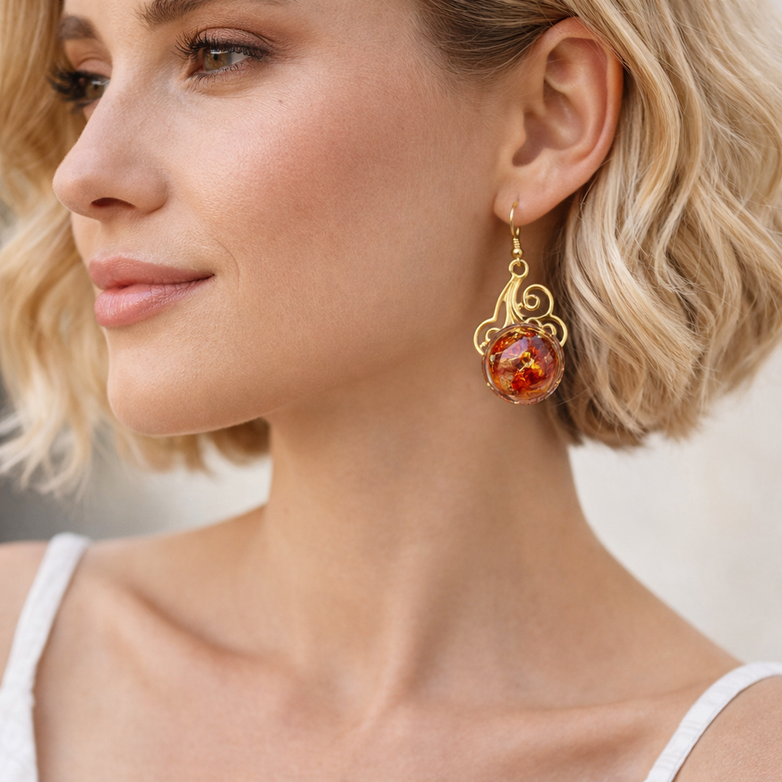 Set bijuterii din rasina si flori naturale 01990 - bijuterii - cercei - cercei din rășină - Artynos.ro