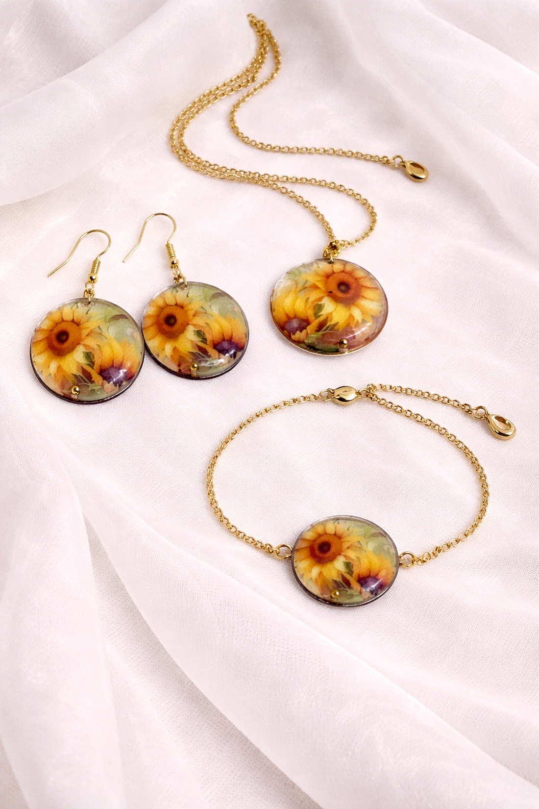 Set handmade model floarea-soarelui 01993 - bijuterii - seturi de bijuterii - Artynos.ro