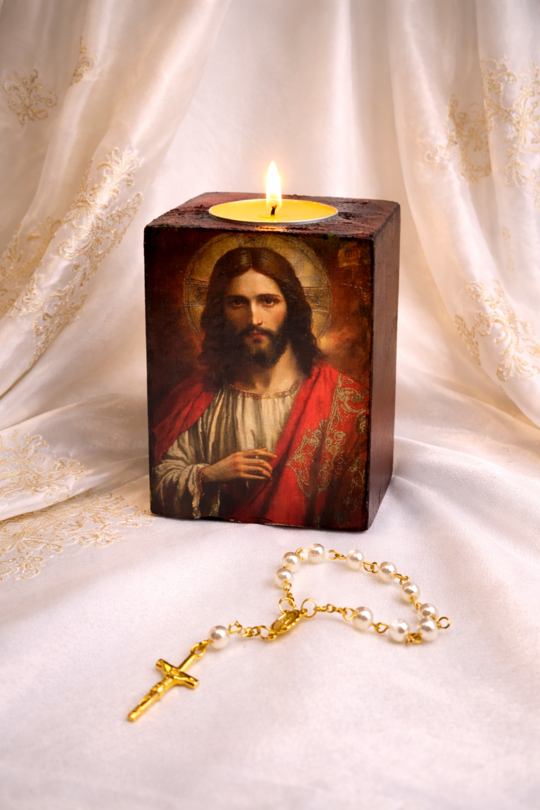 Set handmde unicat -icoana cu lumanare 01995 - casă & stil de viață - accesorii religioase - icoane cu sfinți - Artynos.ro