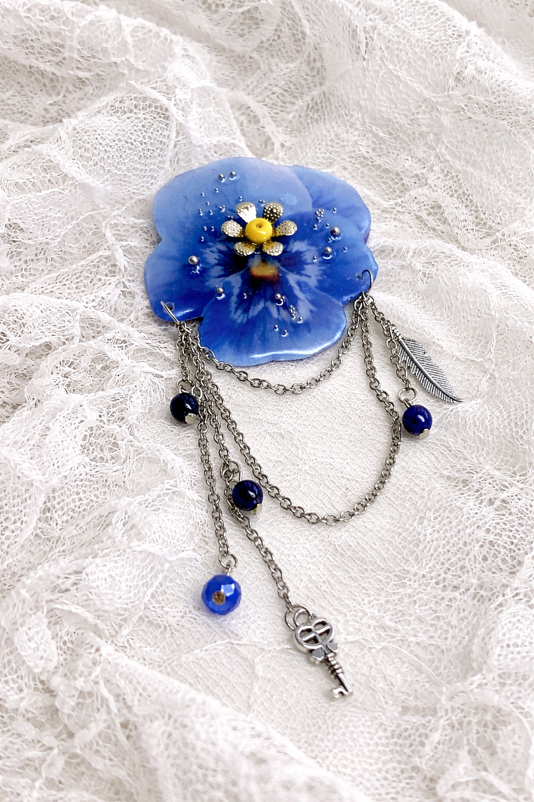 Pandantiv-Broșă ,Panseluță din rășină 02024 - bijuterii - coliere - coliere cu pandative - Artynos.ro