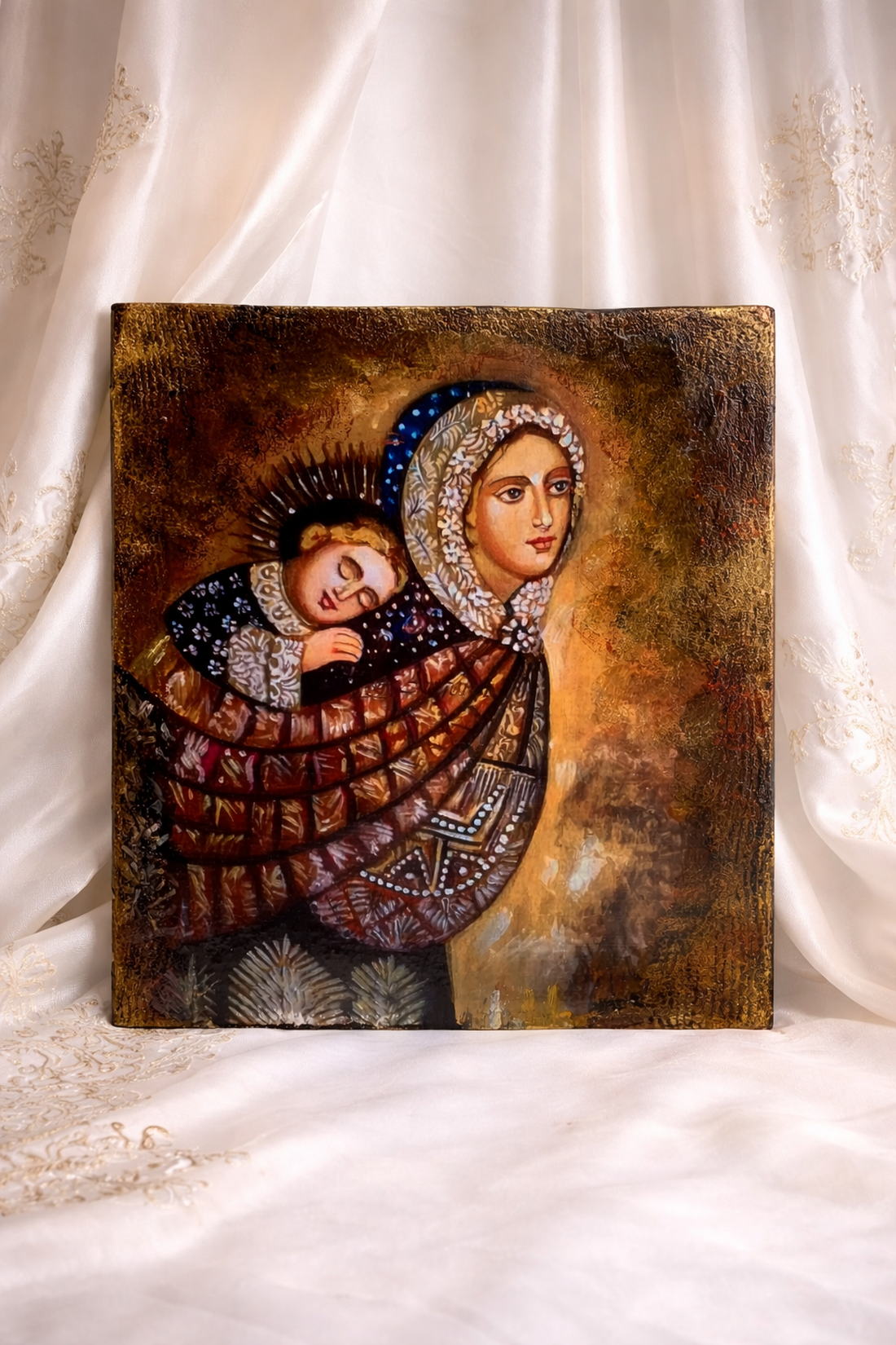 Set handmde unicat -icoana cu suport lumanare 02029 - casă & stil de viață - accesorii religioase - icoane cu sfinți - Artynos.ro