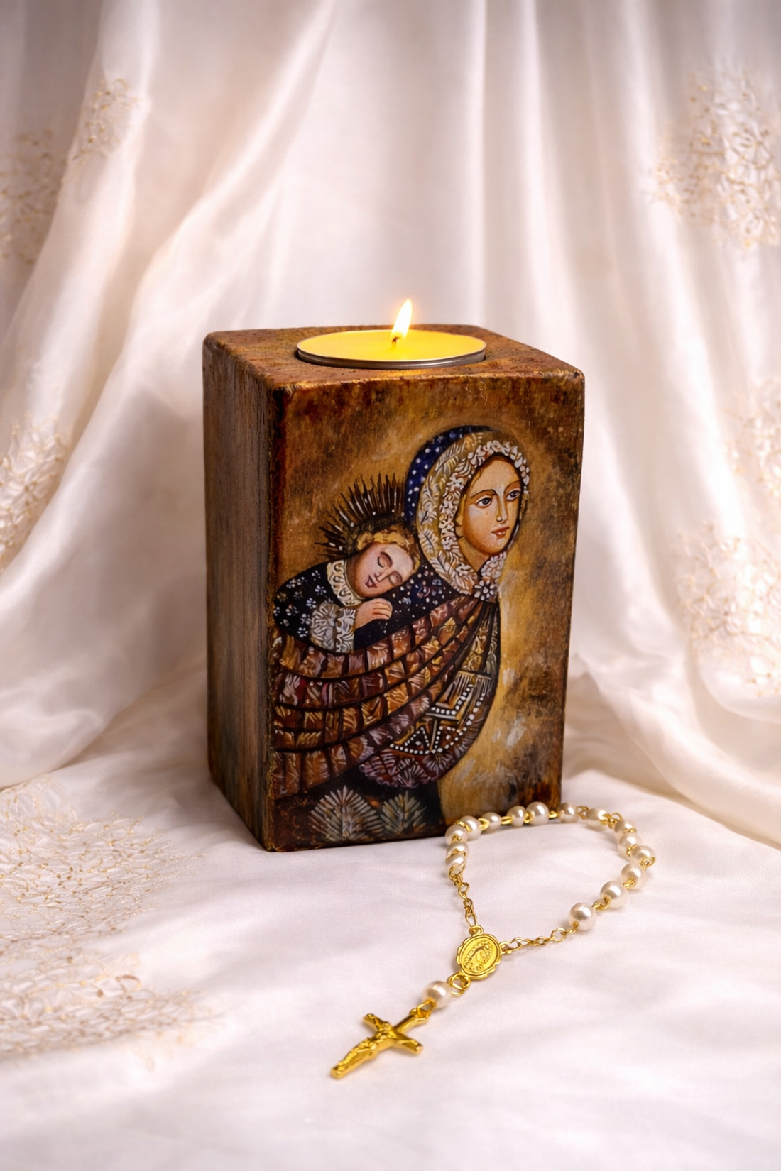 Set handmde unicat -icoana cu suport lumanare 02029 - casă & stil de viață - accesorii religioase - icoane cu sfinți - Artynos.ro