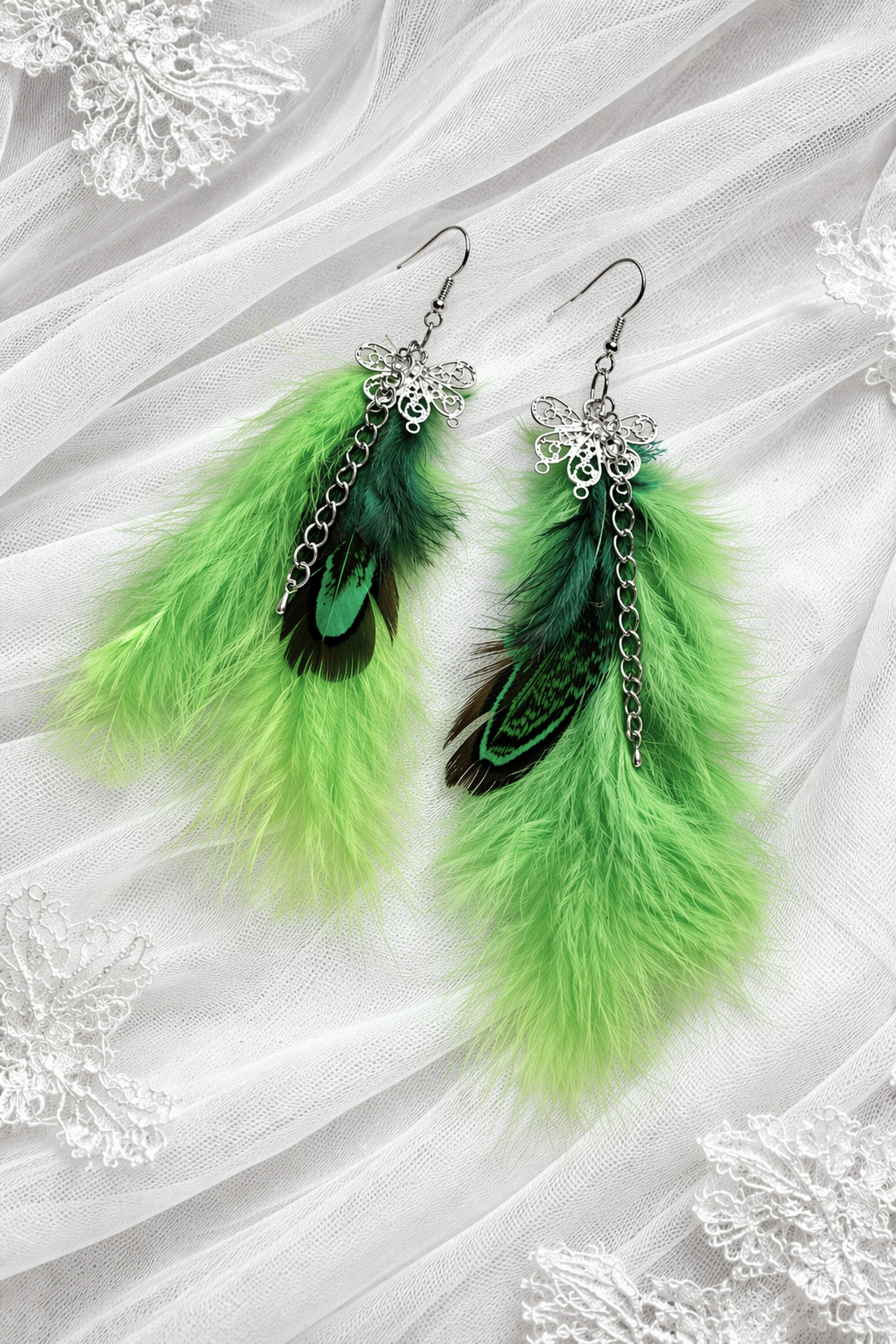 Cercei handmade din pene naturale   - bijuterii - cercei - cercei lungi - Artynos.ro