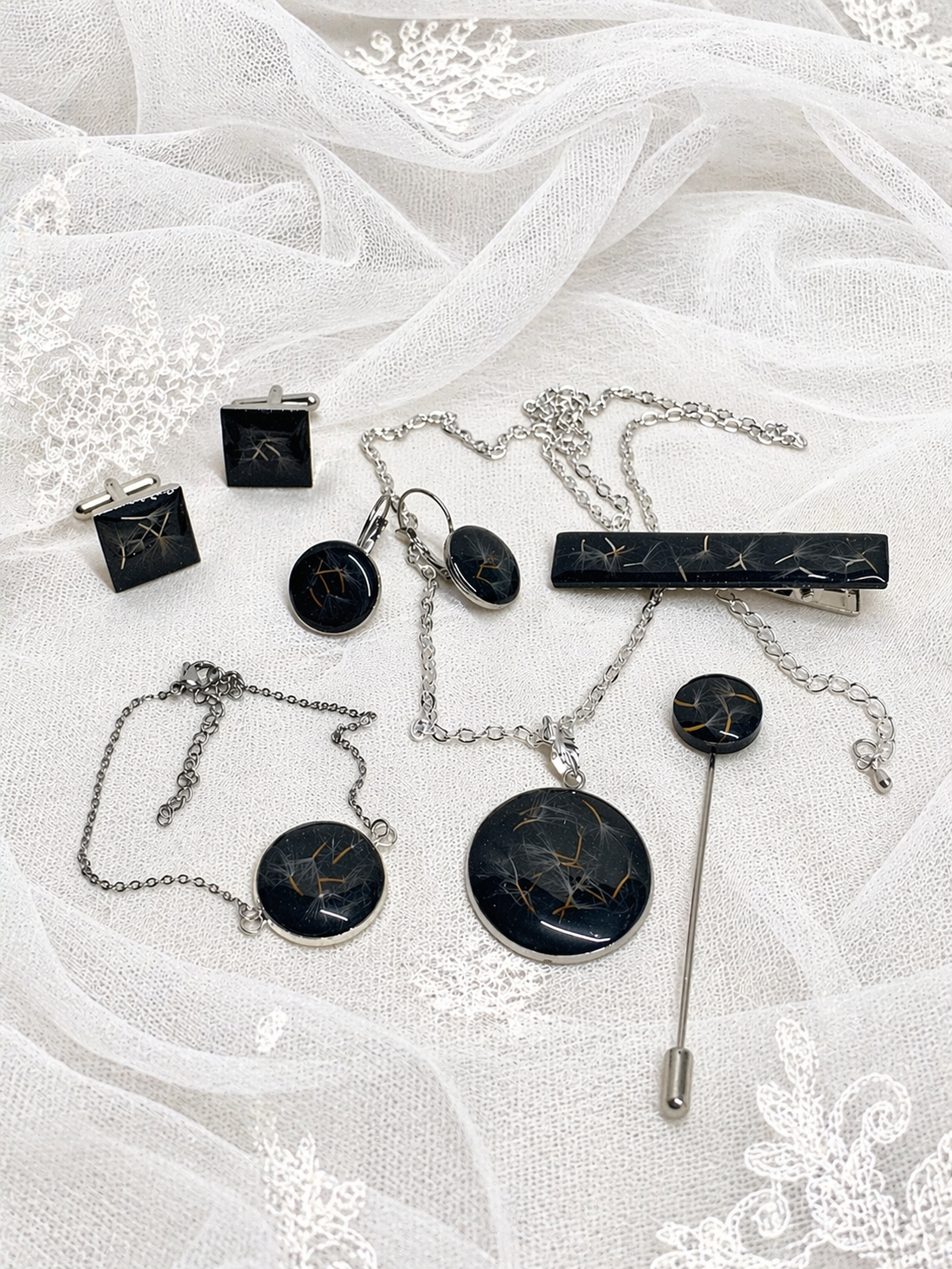 set bijuterii-accesorii pentru un cuplu 02054 - accesorii nuntă - bijuterii mireasă - cercei mireasă - Artynos.ro