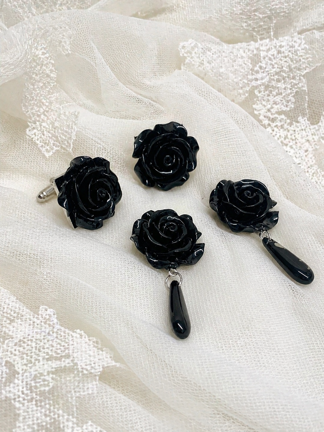 set bijuterii-accesorii pentru un cuplu 02061 - accesorii nuntă - bijuterii mireasă - manșete nuntă și ace de cravată - Artynos.ro