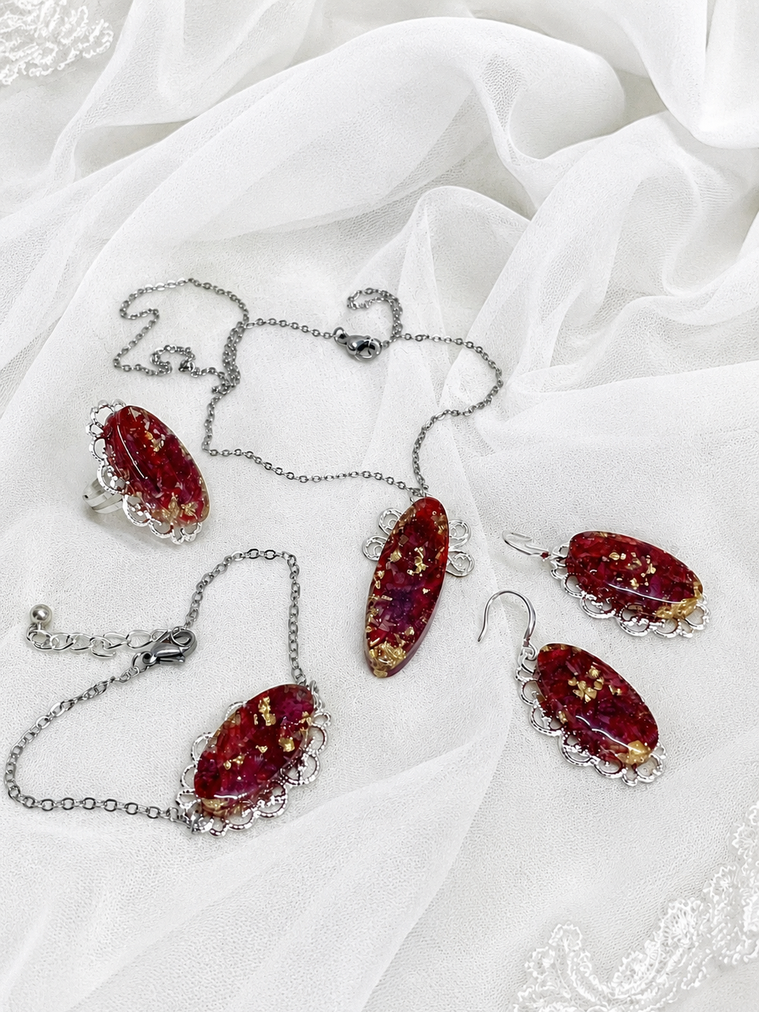 Set bijuterii cu Trandafiri 02056 - bijuterii - seturi de bijuterii - Artynos.ro